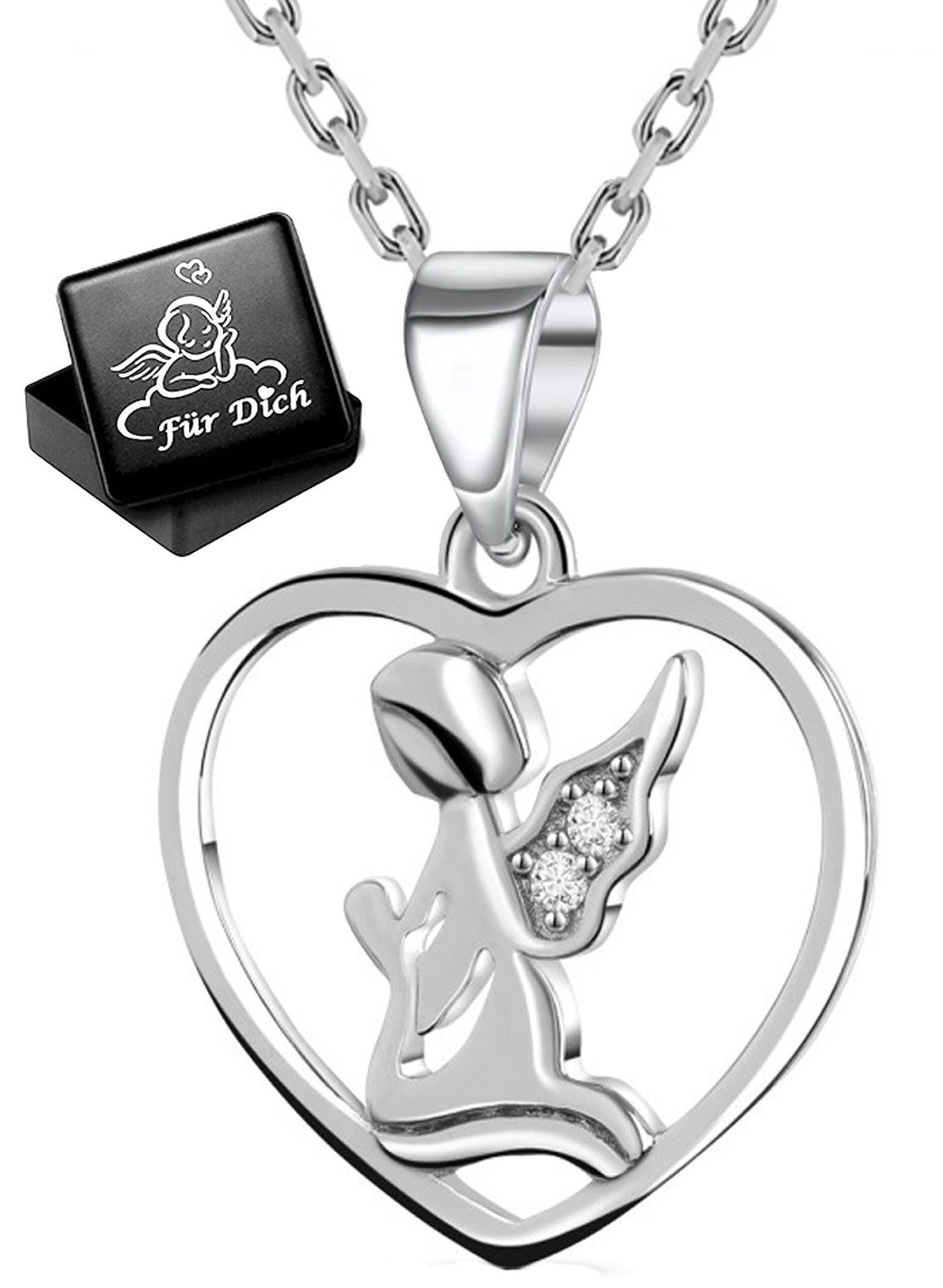 Limana Kette mit Anhänger Herzkette Engelkette 925 Silber Herz Engel Halskette Schmuck (inkl. Schmuckbox Kinderkette Schutzengel Kinderschmuck), Geschenk für Kinder Mädchen Sie Frauen Damen Freundin Mutter Ehefrau