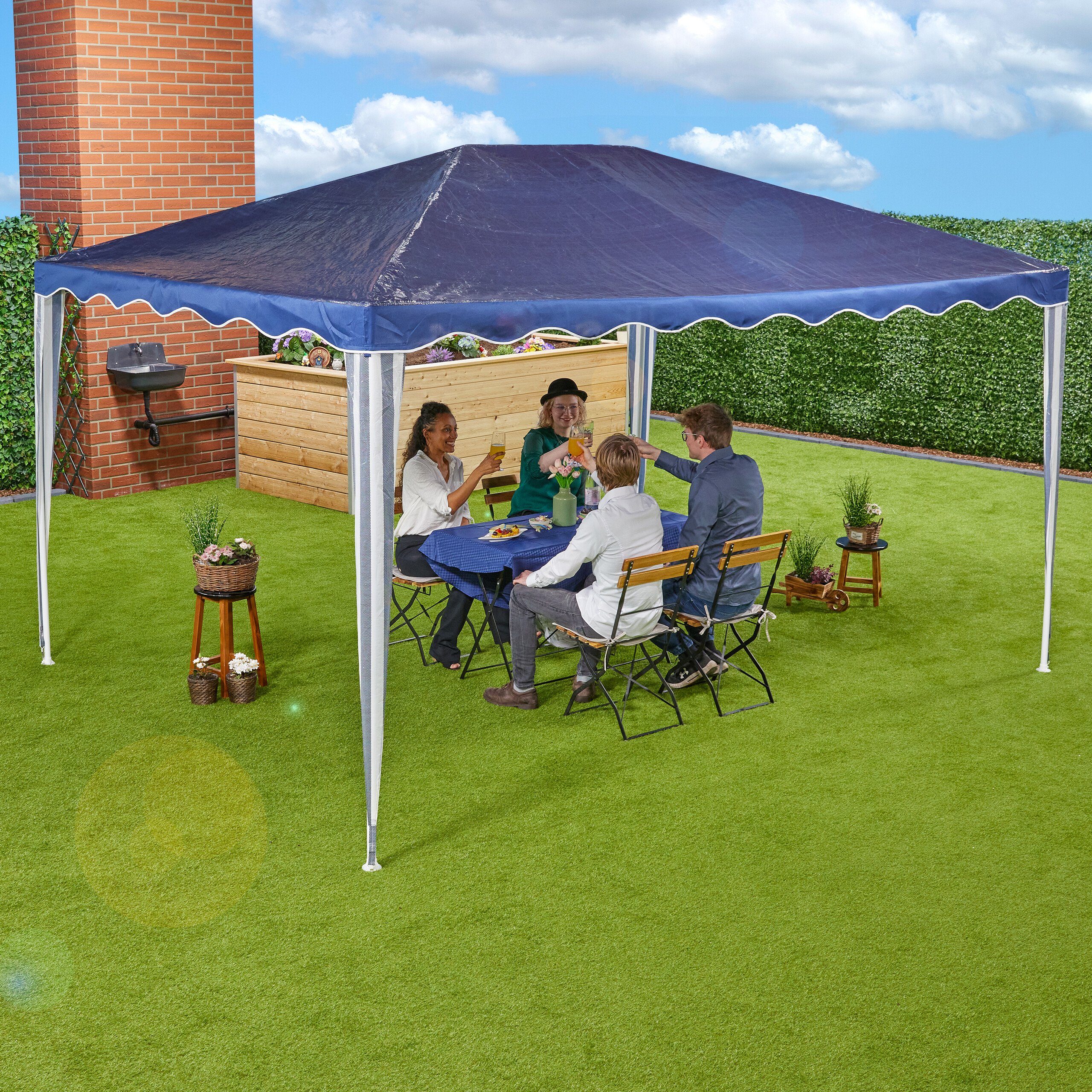 relaxdays Pavillon Dunkelblauer Pavillon 3x4 m günstig online kaufen