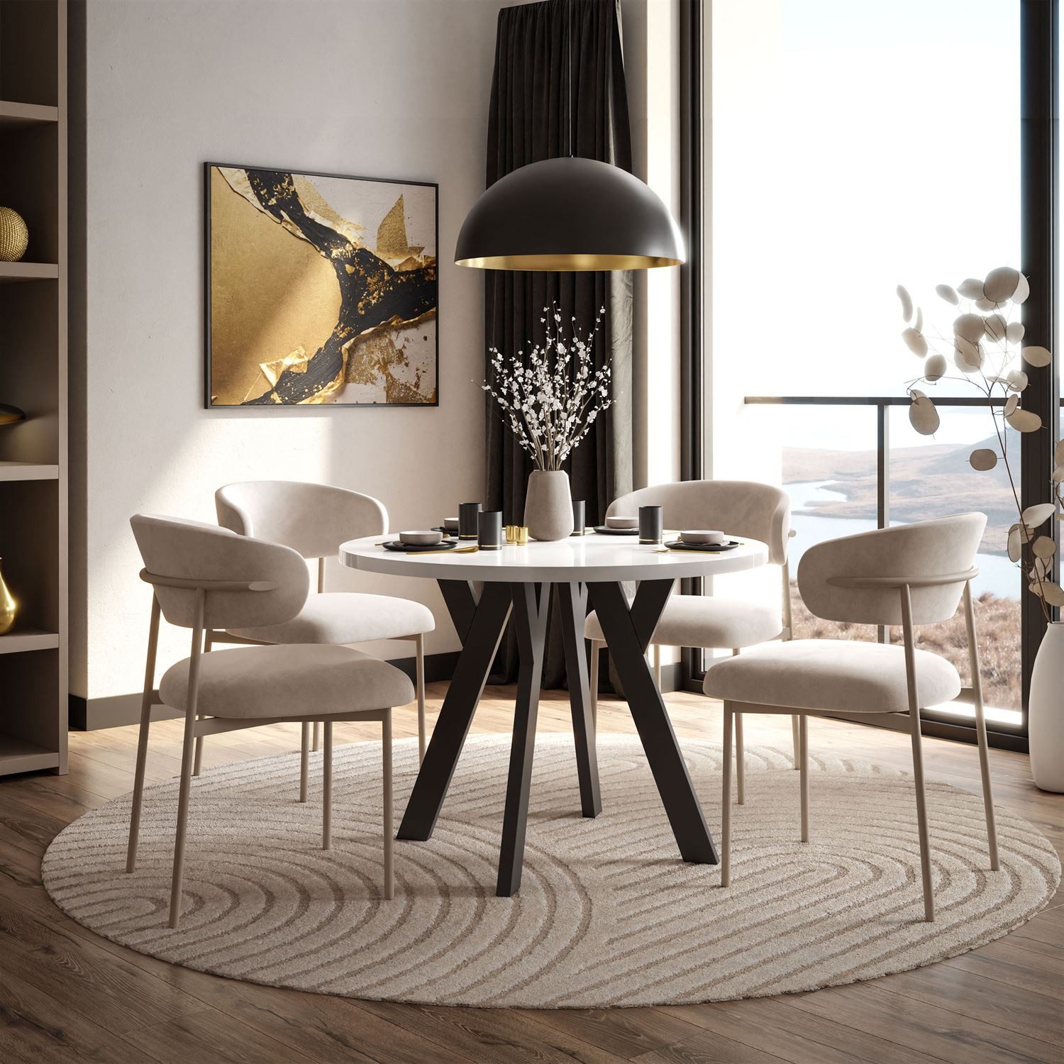 Lookway Esstisch VOLTA GLOSS Runder ausziehbarer Tisch mit Hochglanz Tischplatte (1 Tisch), Durchmesser: Ø 100 cm