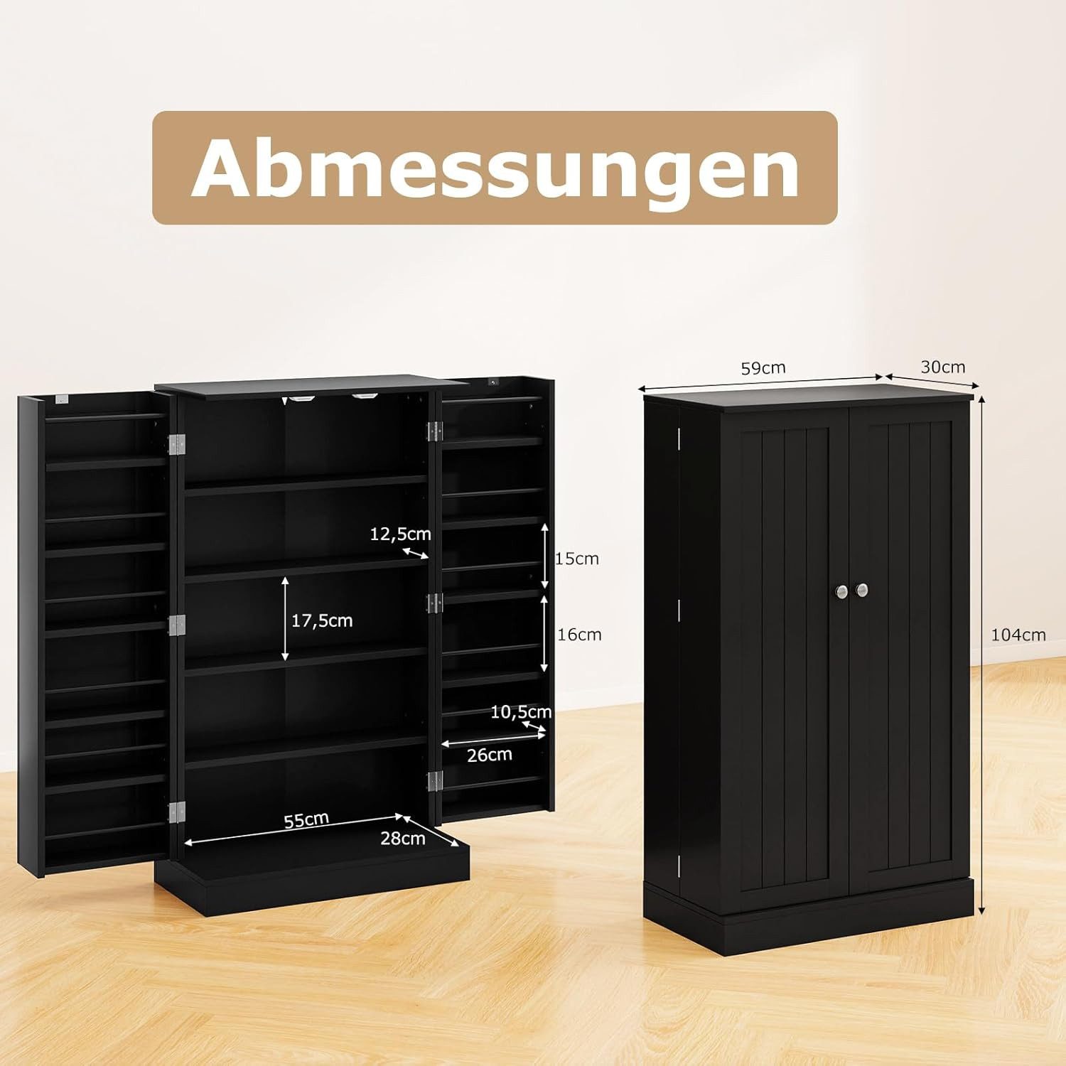 KOMFOTTEU Mehrzweckschrank Küchenschrank Vorratschrank mit Türablagen & 6 verstellbaren Einlegeböden, weiß