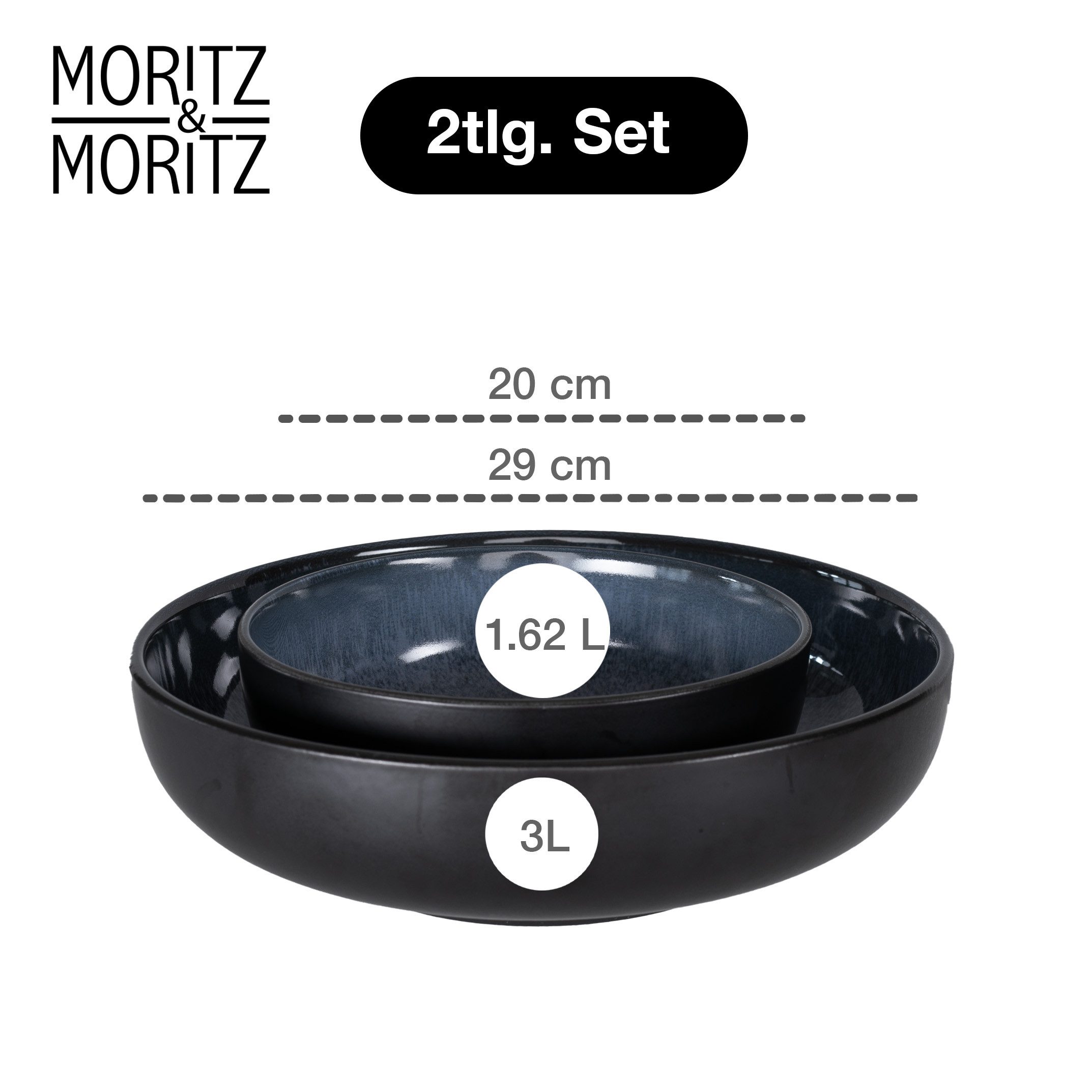 Moritz & Moritz Servierschale VIDA Schale 2tlg blau, Porzellan, (Set, 2-tlg), Spülmaschinengeeignet