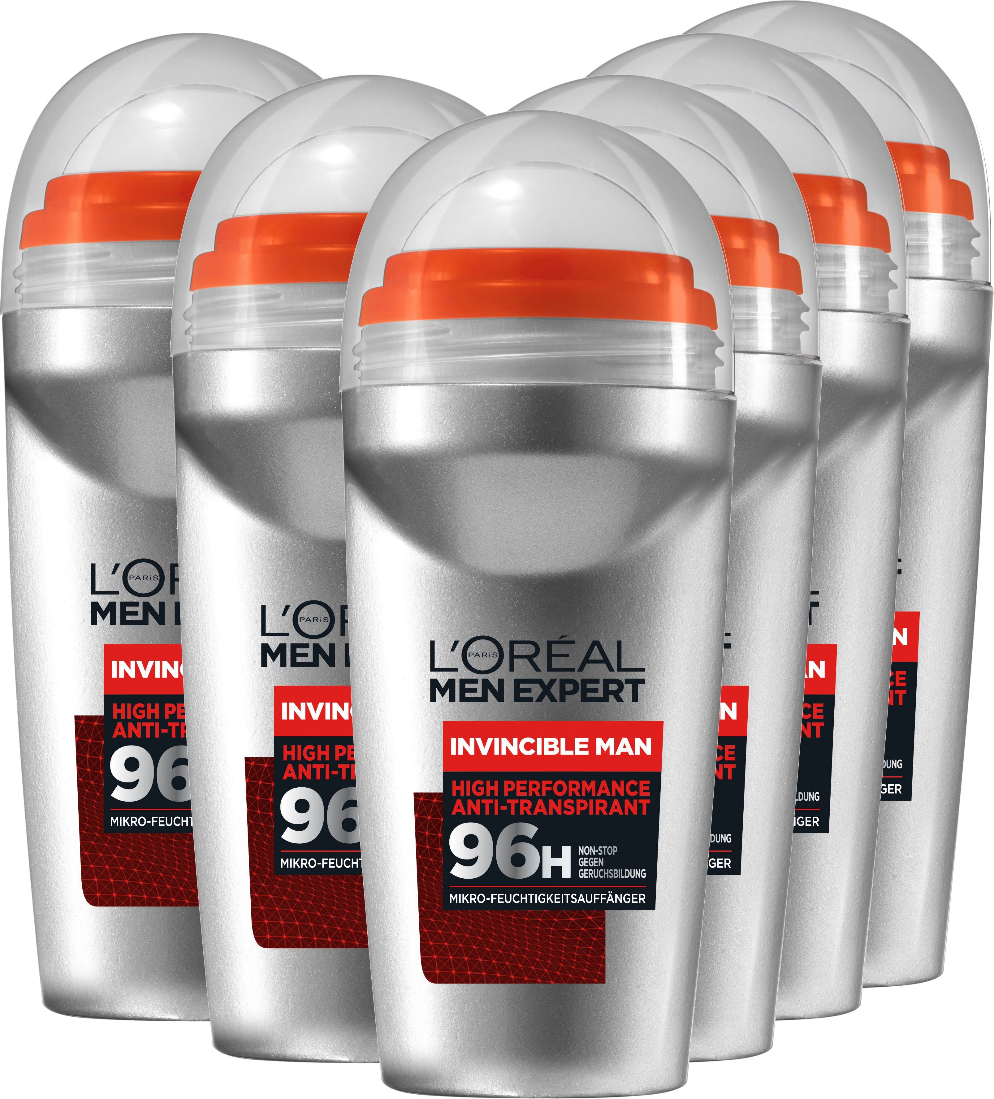 L'ORÉAL PARIS MEN EXPERT Deo-Roller Invicible 96h, Packung, 6-tlg., mit hoher Zuverlässigkeit
