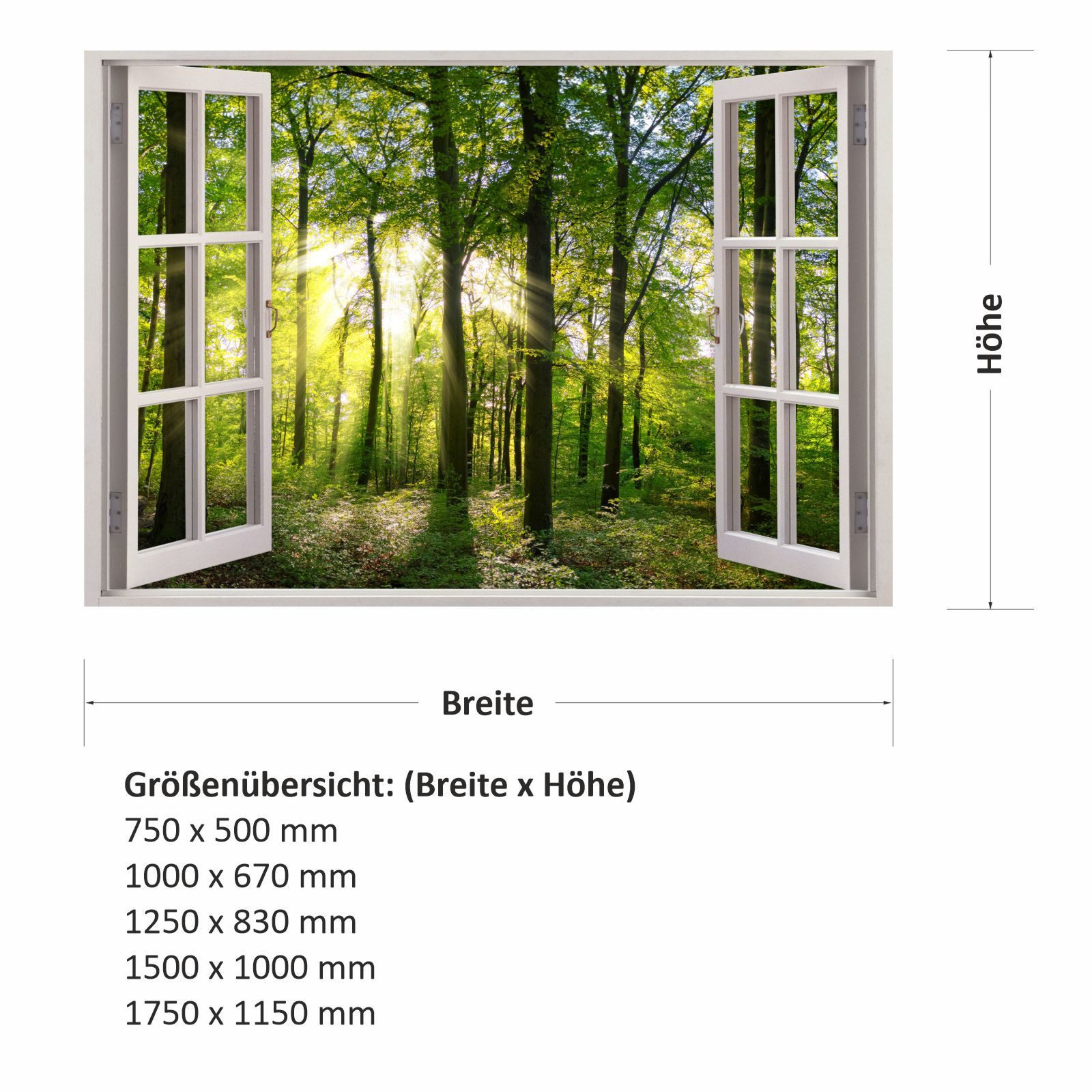 nikima Wandtattoo 213 Wandtattoo Fenster - Wald - Größe 1000 x 670 mm (PVC-Folie), in 5 vers. Größen
