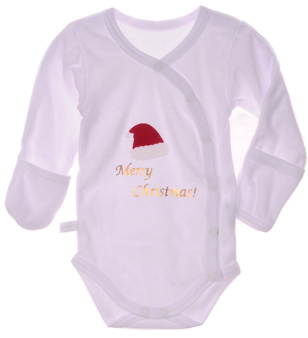 La Bortini Wickelbody Baby Body Langarmbody in Weiß weihnachtlich Weihnachten aus reiner Baumwolle