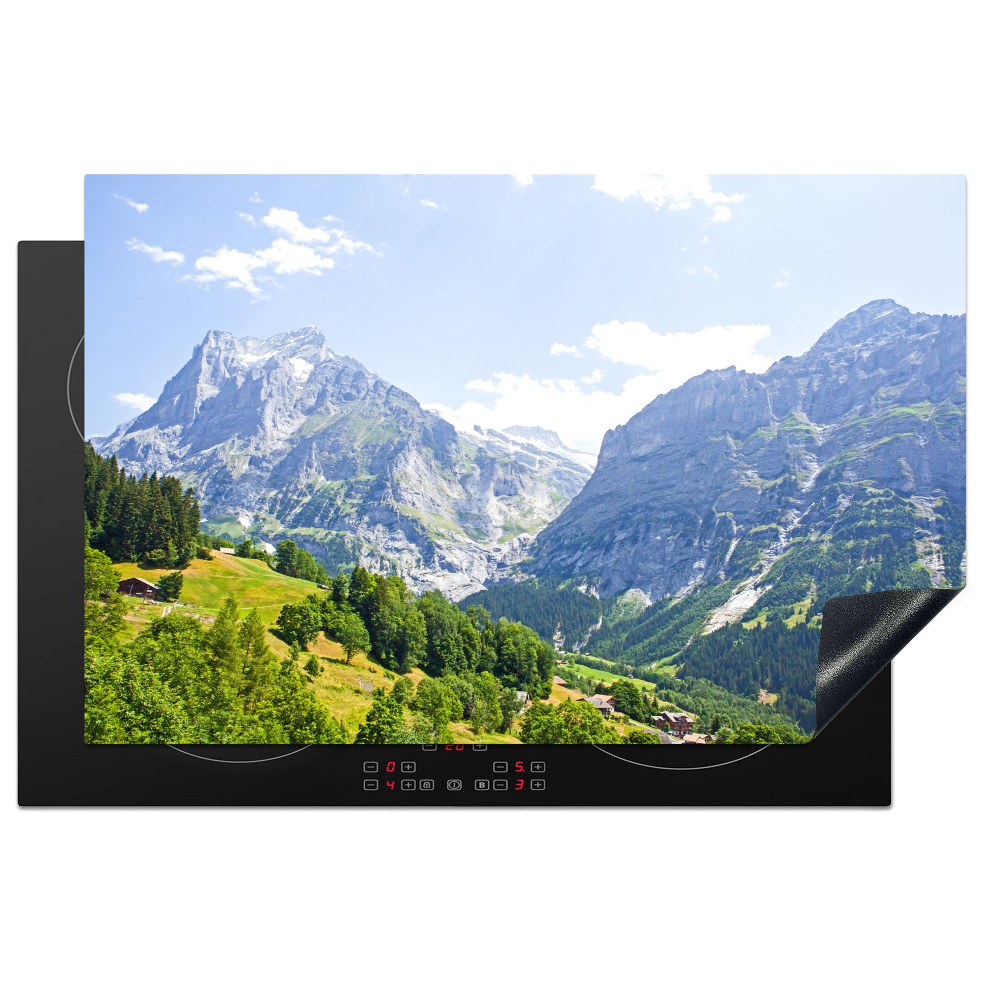 MuchoWow Herdblende-/Abdeckplatte Panorama der Junfrau bei Eiger in der Schweiz, Vinyl, (1 tlg), 81x52 cm, Induktionskochfeld Schutz für die küche, Ceranfeldabdeckung
