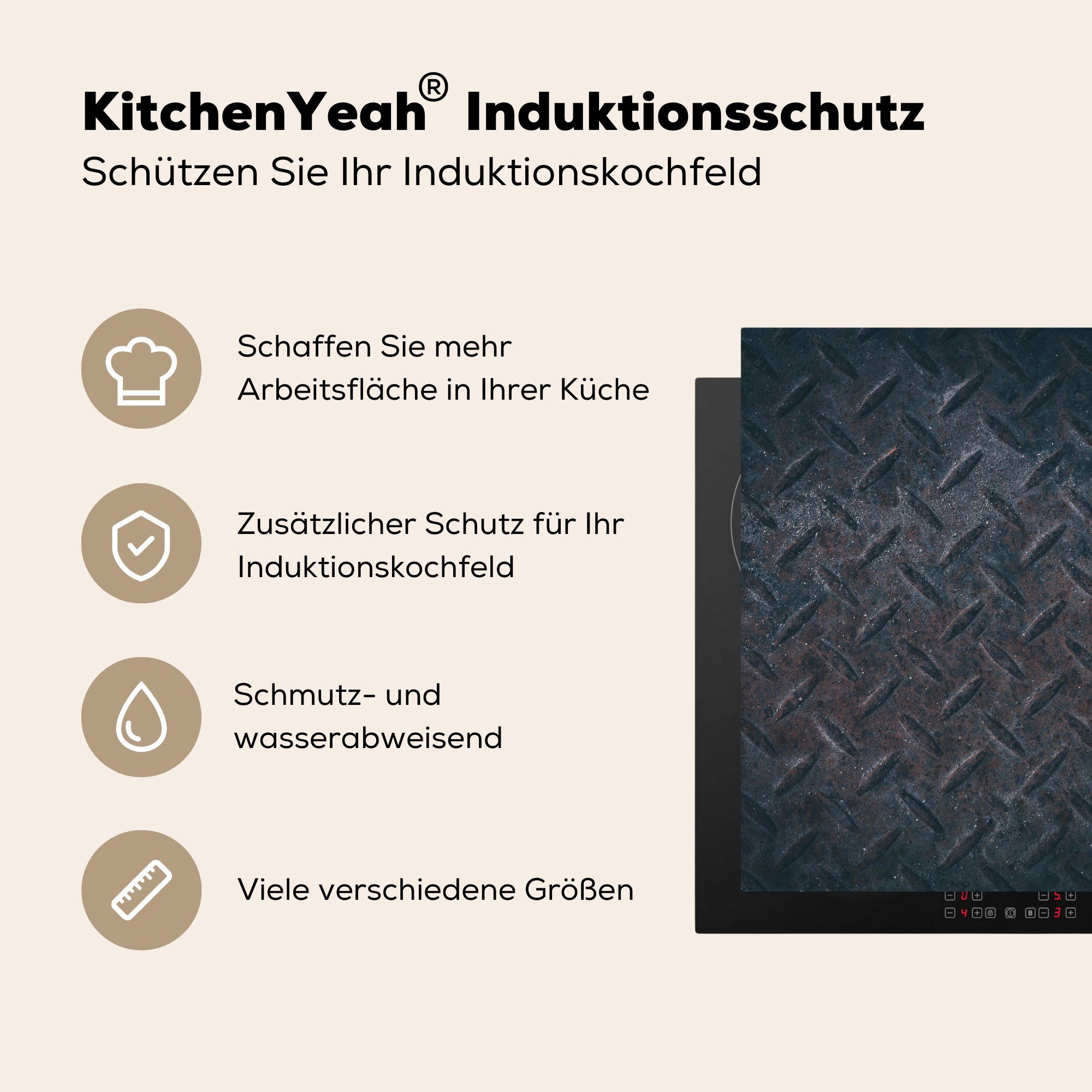 MuchoWow Herdblende-/Abdeckplatte Eisen tlg), für cm, Vinyl, - Ceranfeldabdeckung, (1 Arbeitsplatte 78x78 Rost, - küche Platten