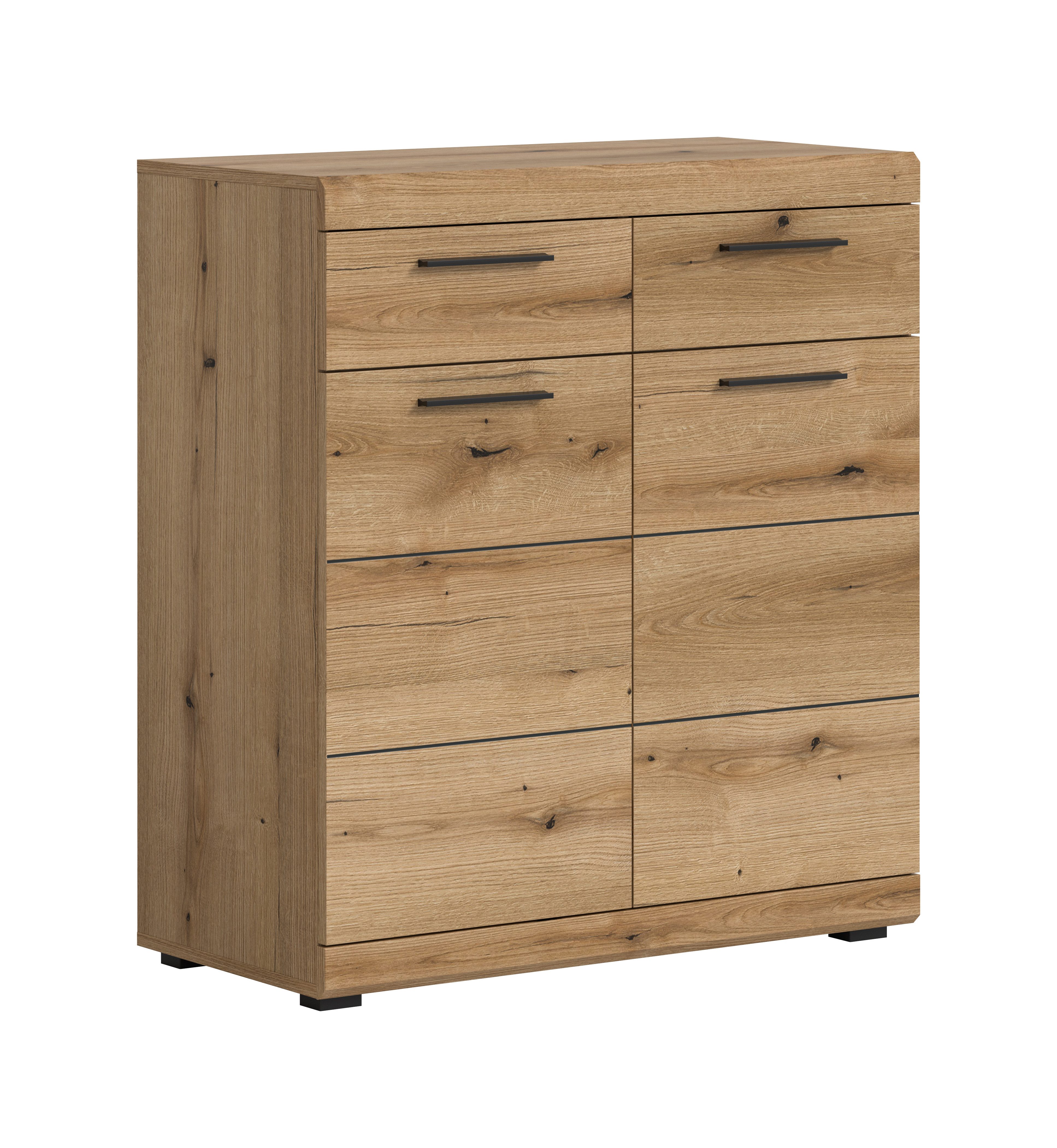 furnling Kommode Scott, 2 Schubladen, 2 Türen, Breite 90 cm, Evoke Oak Nachbildung