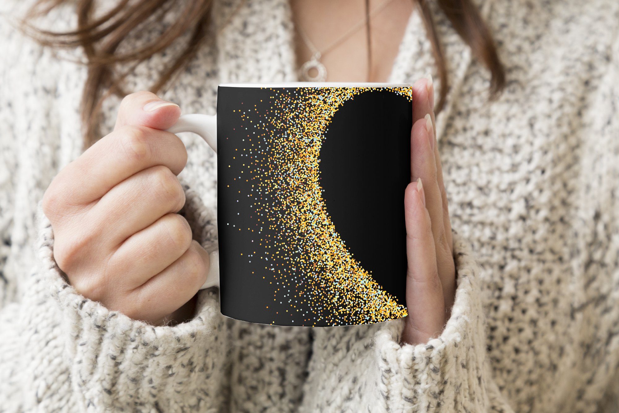 auf Herz Becher, Tasse MuchoWow Kaffeetassen, Teetasse, Geschenk Goldenes Hintergrund, Teetasse, Keramik, schwarzem