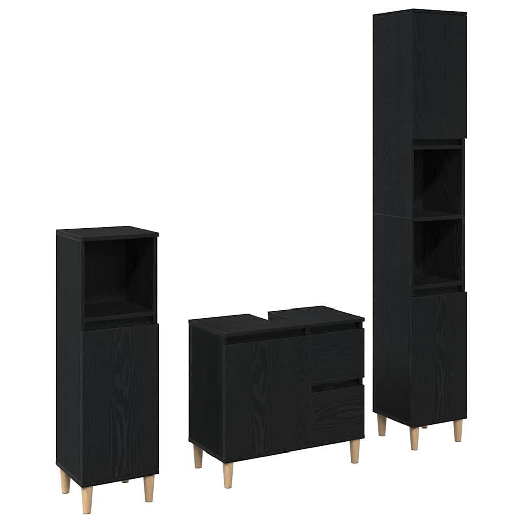 Badezimmer-Set Badezimmermöbel-Set Wandmontiert 3 pcs Schwarz Eichen-Optik