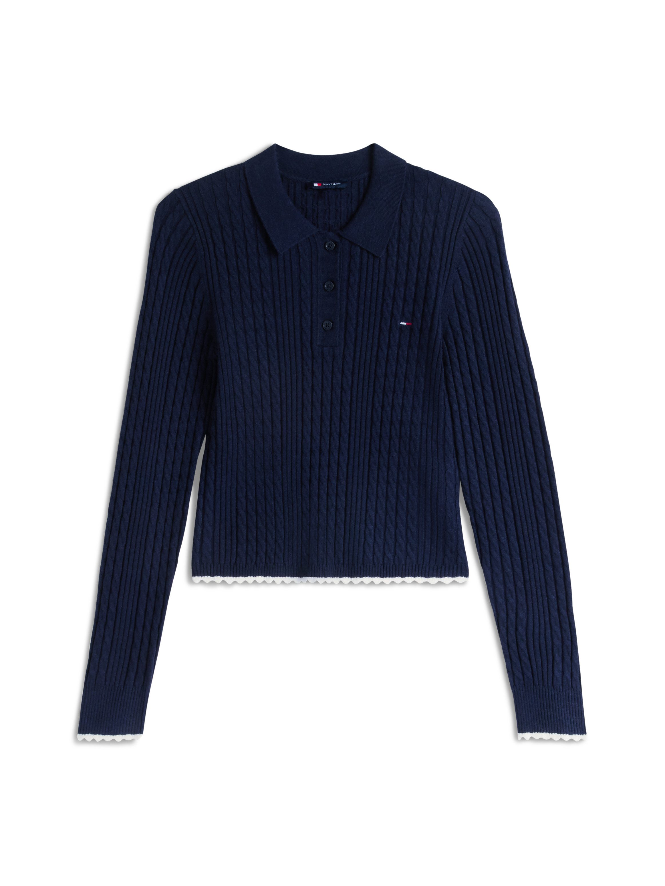 Tommy Jeans Polokragenpullover TJW MICRO CABLE POLO SWEATER EXT Viskosemischung, mit Zopfmuster – Bild 5 von 5