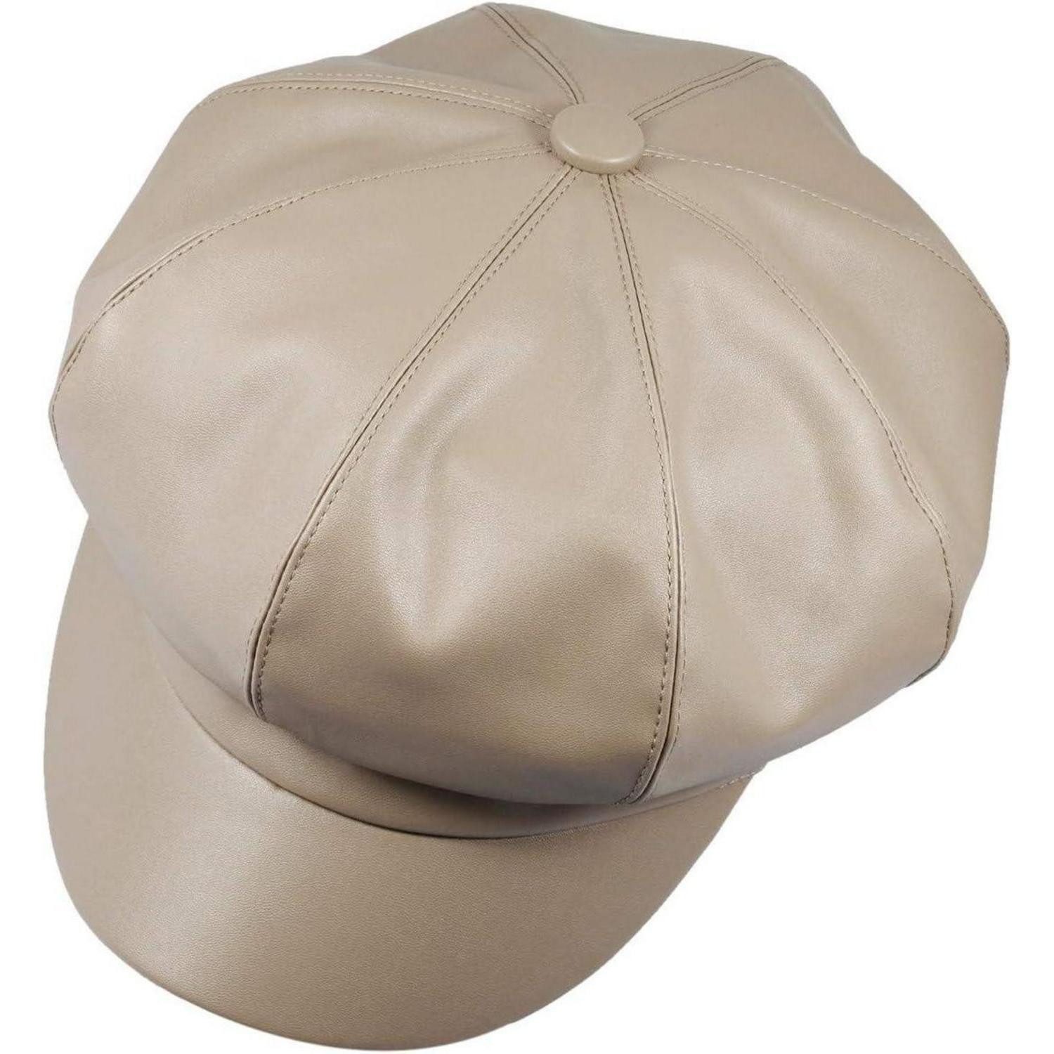 LuxusKollektion Baskenmütze Baskenmütze PU Leder Zeitungsjunge Damen Einheitsgröße Khaki