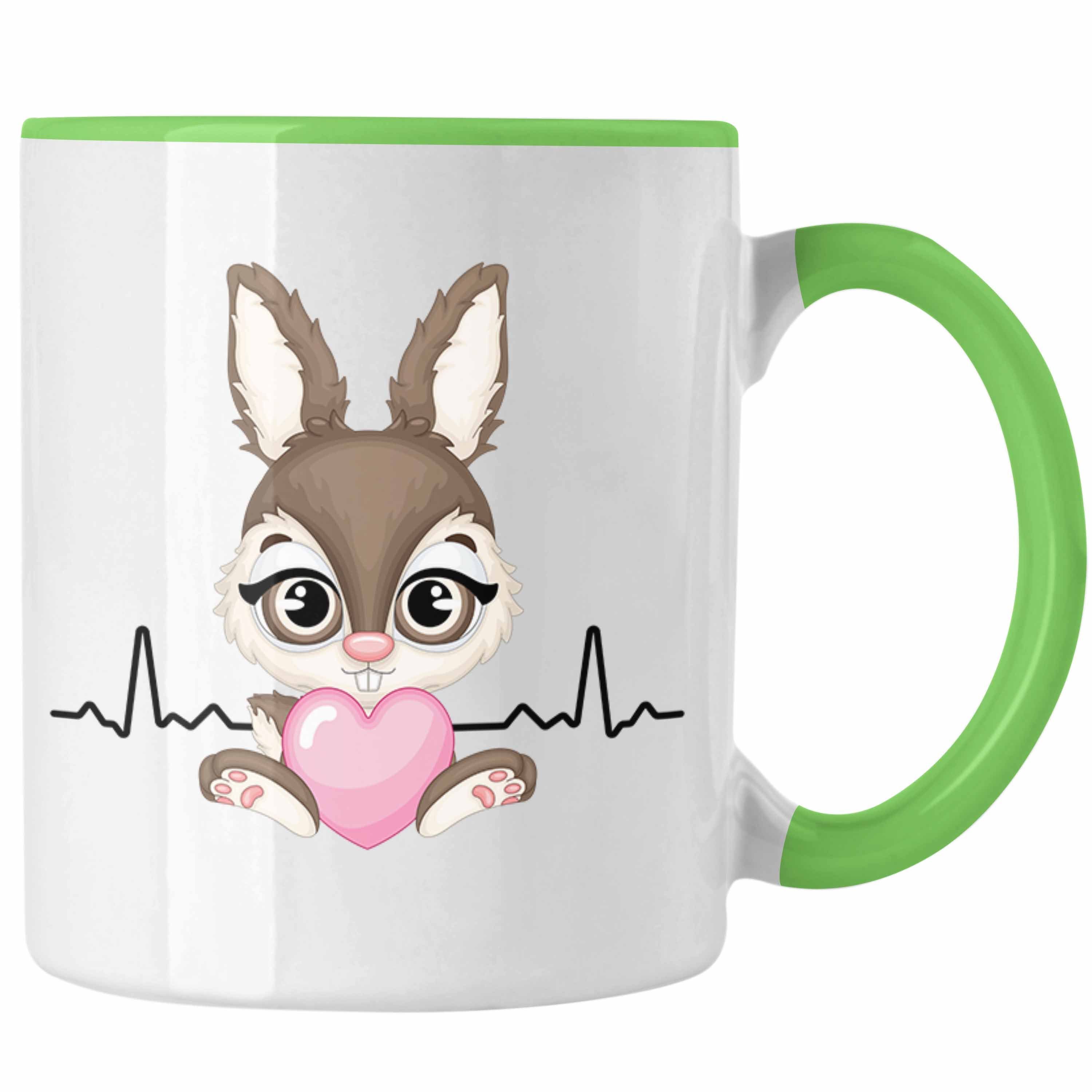 Trendation Tasse Hasen Tasse Geschenk Hasen-Besitzer Kaninchen Kinder Herzschlag Grün