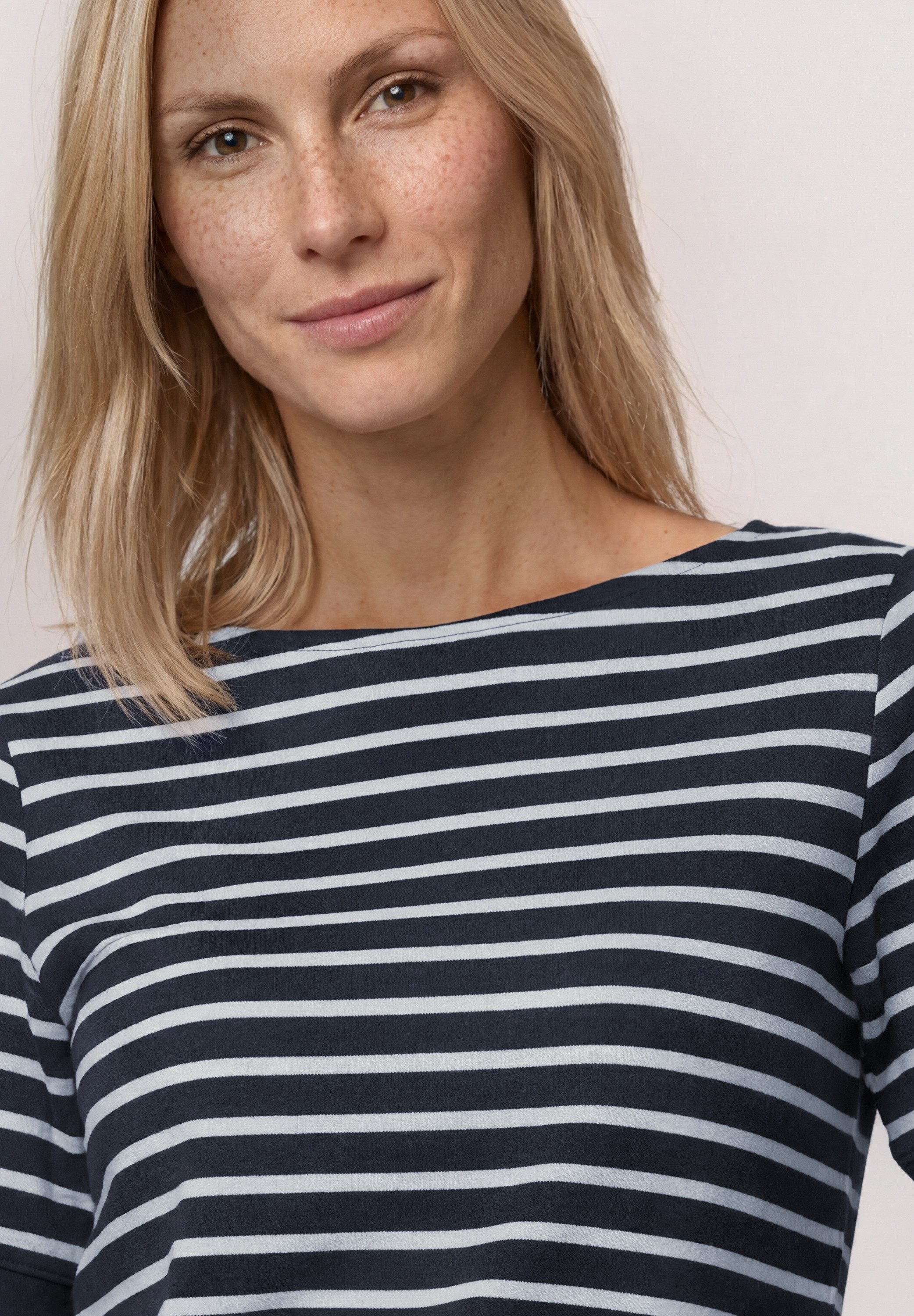 STREET ONE Rundhalsshirt Sommershirt mit Boat Neck und Streifen