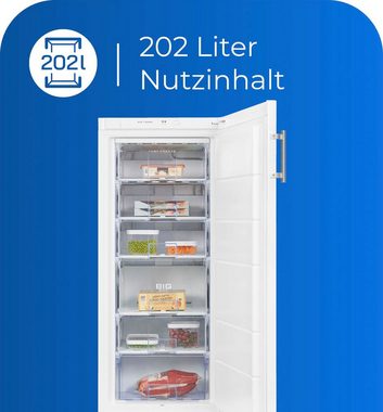 exquisit Gefrierschrank GS22-H-280E weiss, 145 cm hoch, 60 cm breit, 202 L Volumen, 4 Sterne Gefrieren