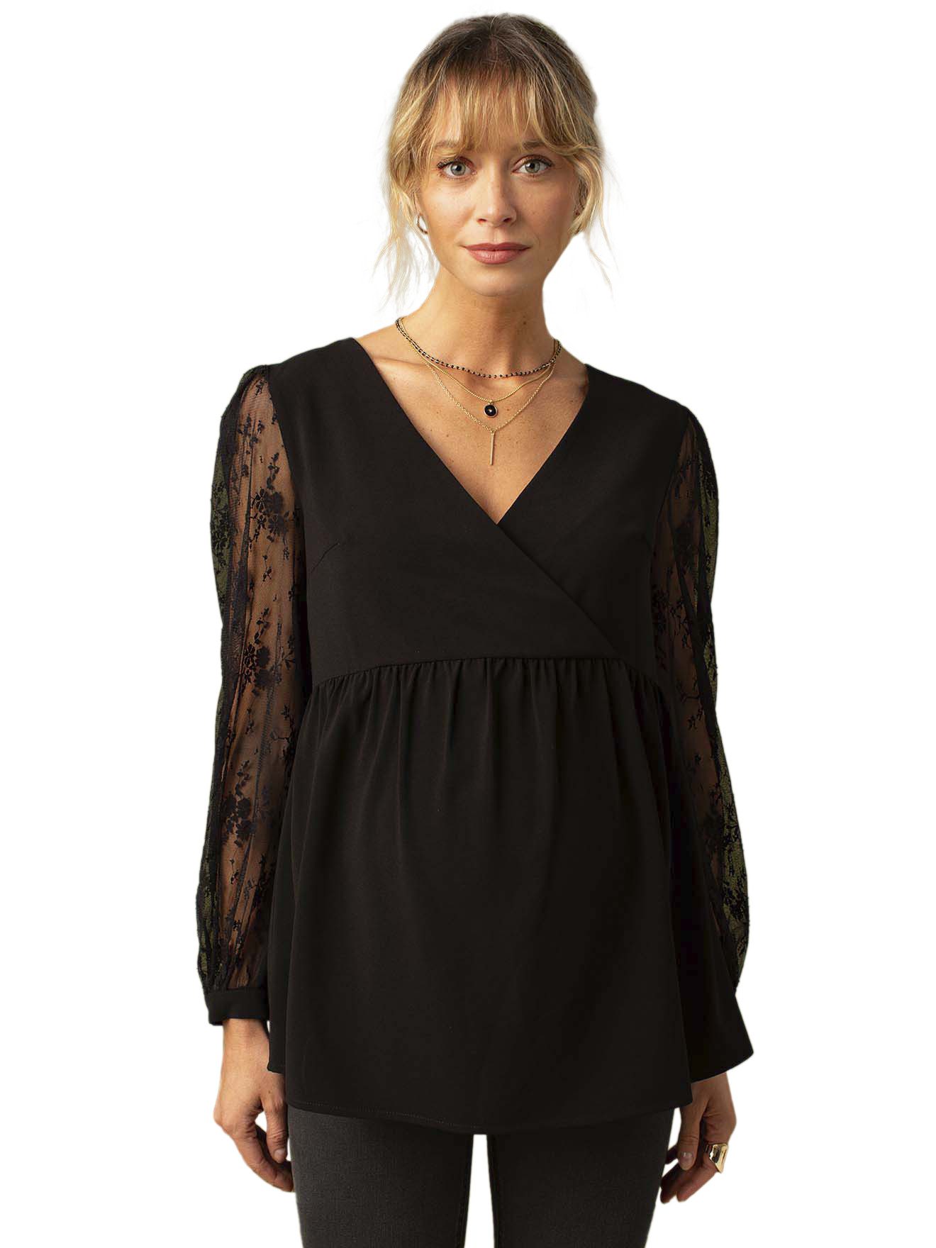 Langarmhemd Elegante Bluse mit Spitze für Schwangerschaft