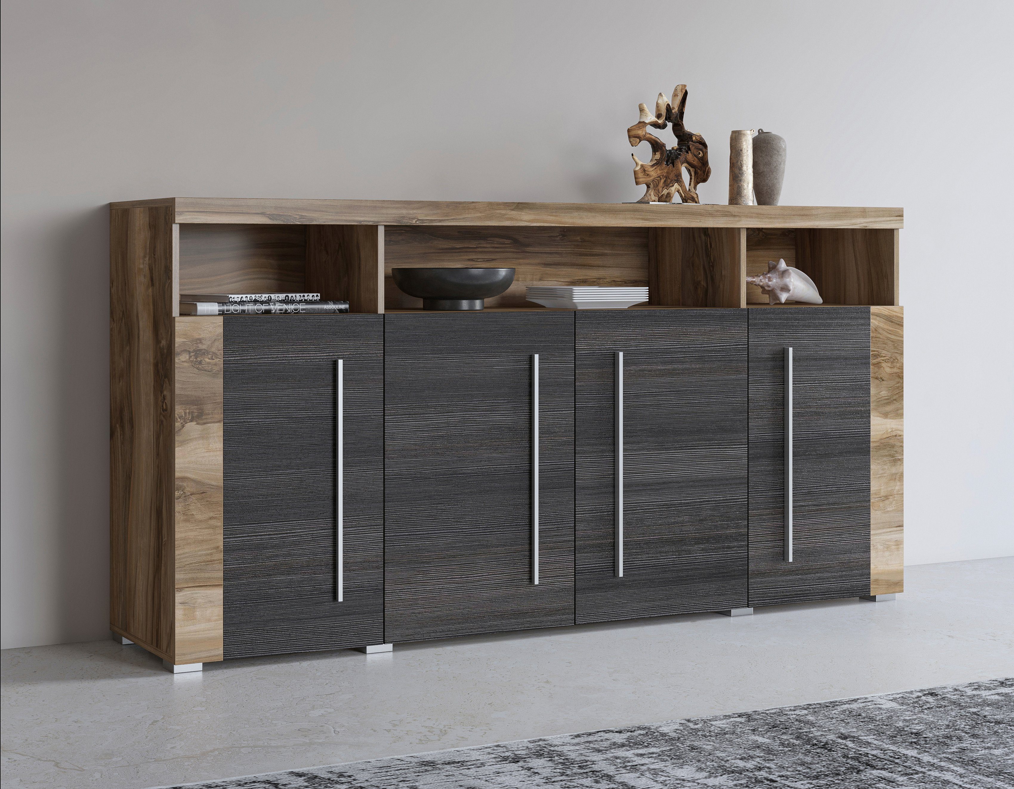 Helvetia Sideboard Roger,Breite 182cm, stilvolle Schrank mit 4 Türen, Kommode mit viel Stauraum, Einlegeböden verstellbar