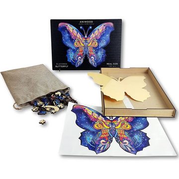 ANIWOOD Konturenpuzzle ANIWOOD,Schmetterling,Holz,mehrfarbig, 100 Puzzleteile, Größe S (18,0 x 14,0 x 0,5 cm)