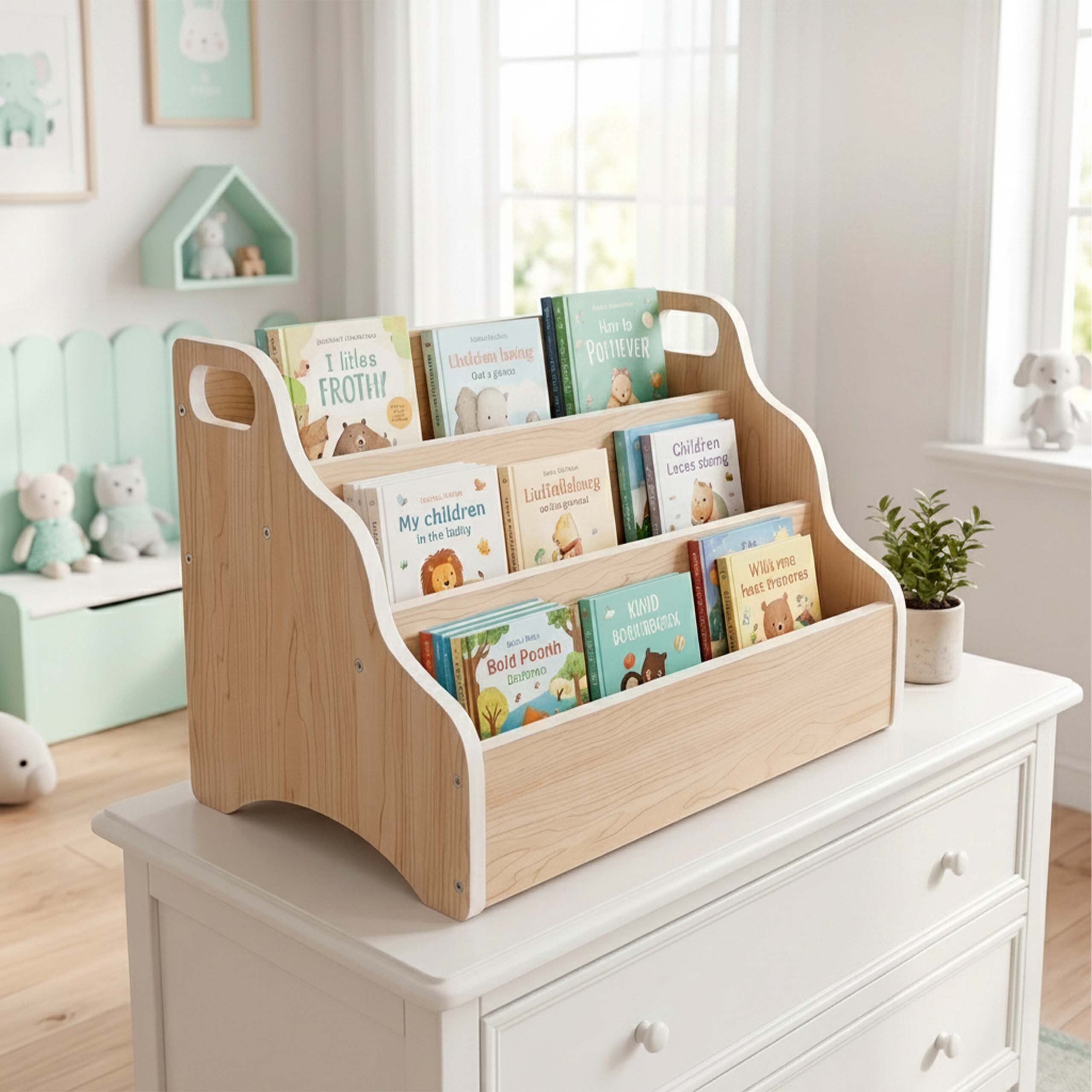 relaxdays Kinderregal Tragbares Kinder-Bücherregal Tisch