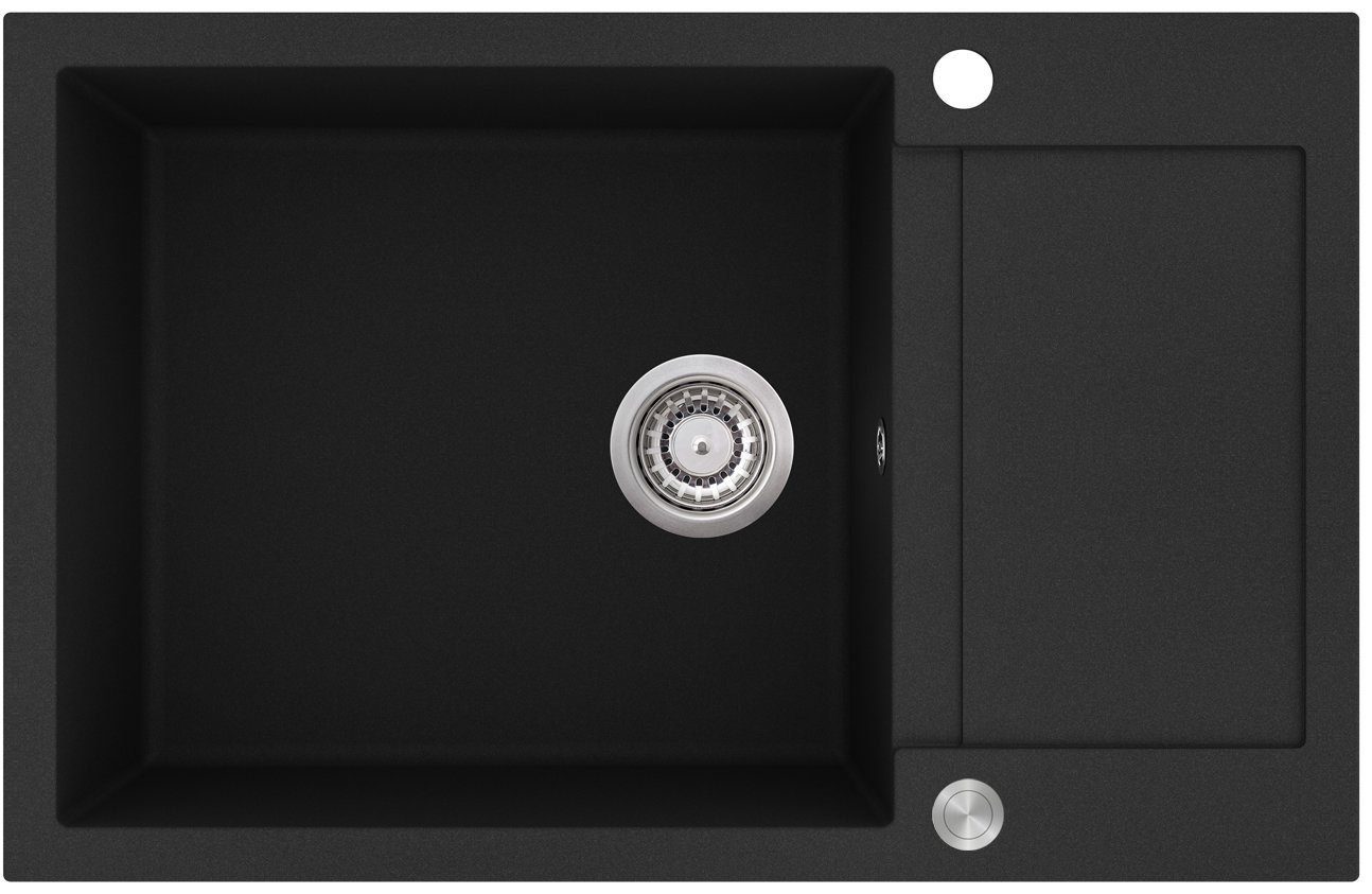 GURARI Küchenspüle SQT 105 -601 AWP/1, 78/50 cm, (1 St), Küchenspüle, Einbau Granitspüle Schwarz, inkl. Siphon, 780x500 mm