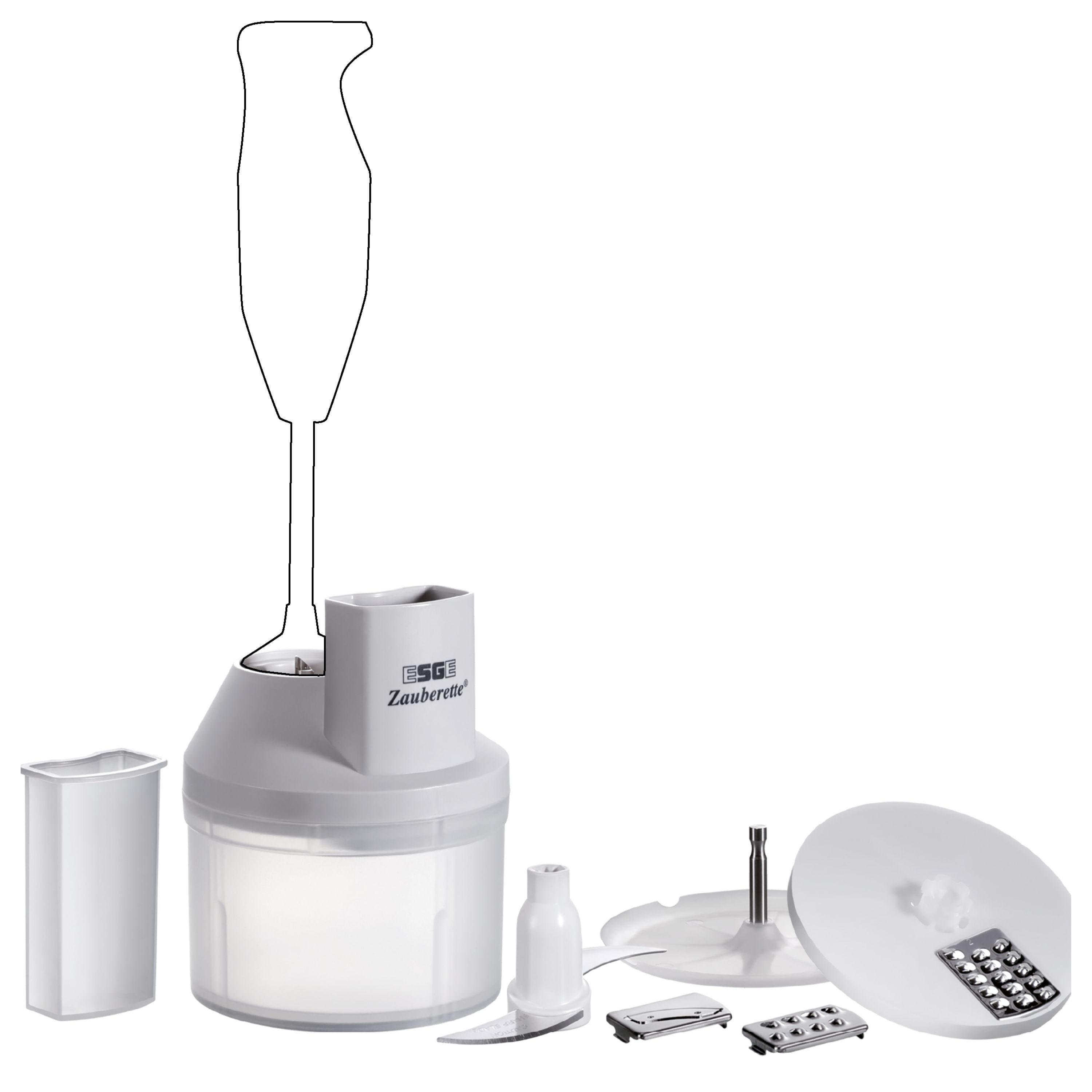 ESGE-Zauberstab Zerkleinereraufsatz, ZAUBERETTE 6500, Zubehör für alle ESGE-Zauberstab® Modelle außer Gastro, Raspel, Schneid- & Hackaufsatz, transparent, spülmaschinengeeignet