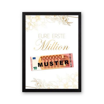 Kreative Feder Poster Premium Poster „Eure erste Million“ - Kunstdruck mit Blumen-Design, optional mit Rahmen; wahlweise DIN A4 oder DIN A3