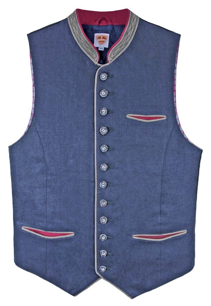 Maddox Trachtenweste Maddox Leinen Trachten Weste Bogen - Blau