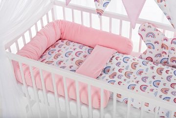 Babyhafen Kinderbett Baby Hausbett 120x60 Matratze Babybett Bettset Regenbogen (Set), Baumwolle & Samt