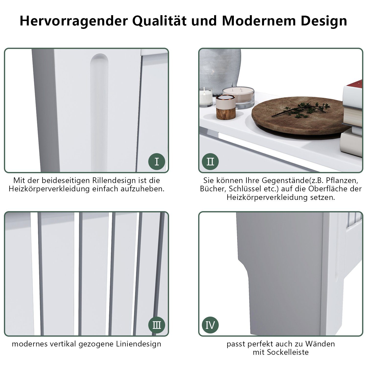 SONNI Heizungsverkleidung Heizkörperverkleidung weiß, Breite 78/112/152/172cm,Vertikale Gitter, Heizungsverkleidung, Zubehör für Wandmontage, MDF, Höhe 81.5cm – Bild 4 von 5