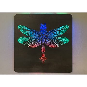 WohndesignPlus LED-Bild LED-Wandbild "Libelle" RGBW 62cm x 62cm mit Akku/Batterie, Tiere, DIMMBAR! Viele Größen und verschiedene Dekore sind möglich.
