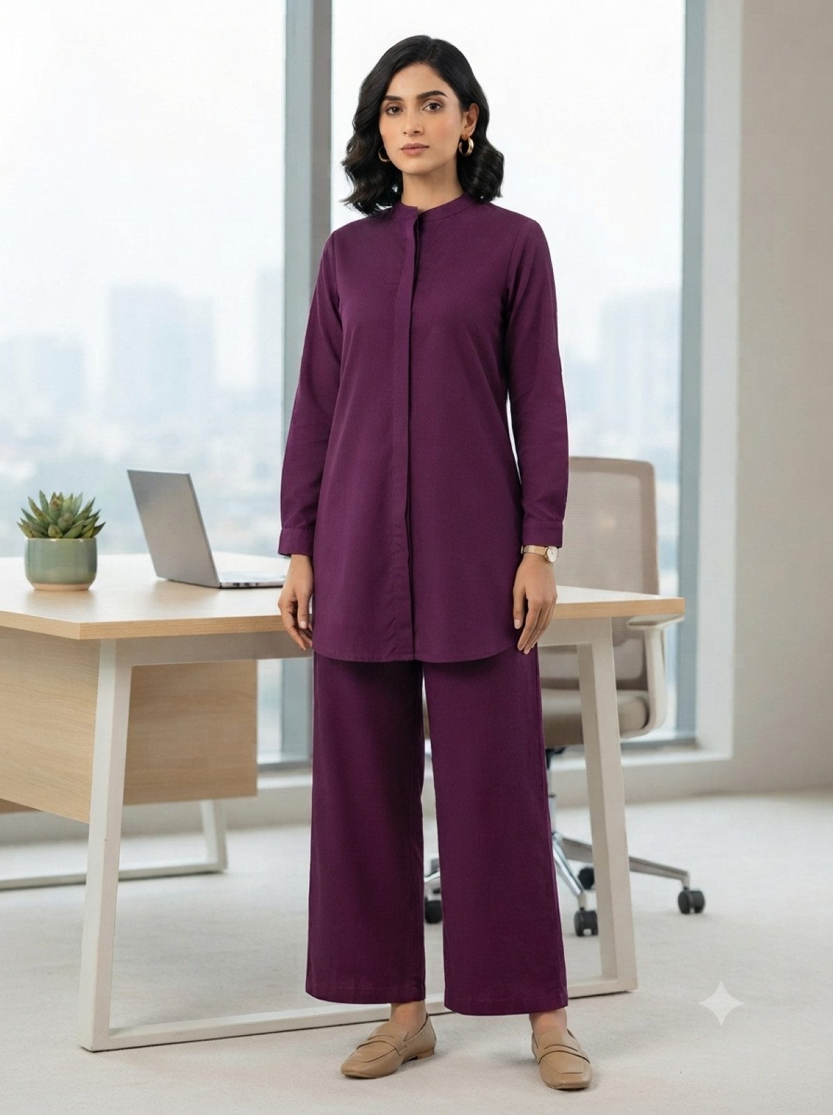 PfauGermany Langarmhemd All day Comfort Office Wear .Co-Ord set .2pcs .Hemd +Palazzo Hose