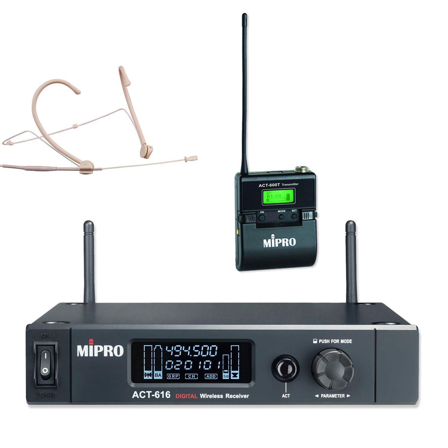 Mipro Audio Mikrofon Mipro ACT-616 mit Taschensender und Headsetmikrofon (1-Kanalempfänger, Taschensender und Headsetmikrofon, 1-tlg), Vorteils-Set mit Taschensender und Headsetmikrofon