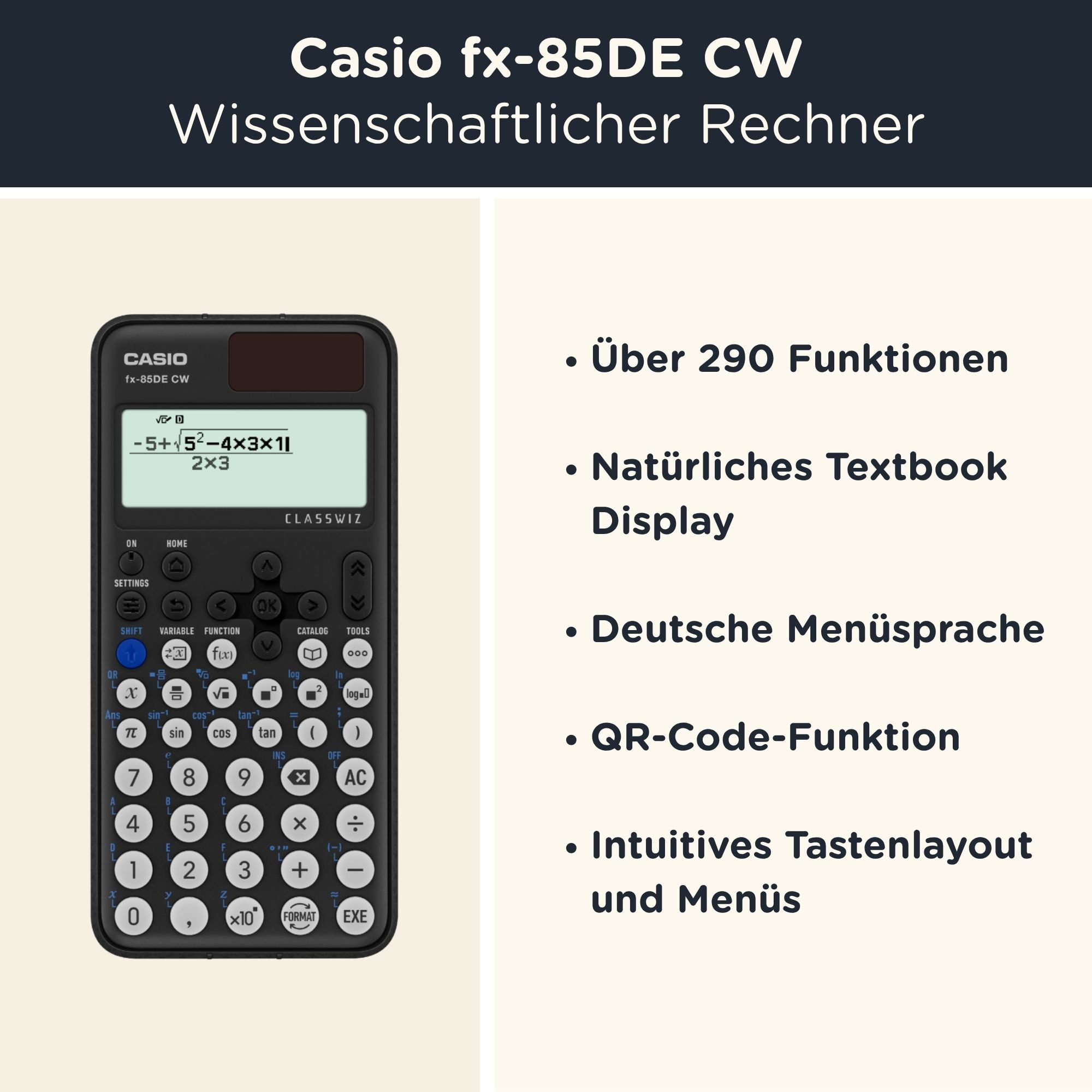 CASIO Taschenrechner fx-85DE CW ClassWiz inkl. WYNGS Schutztasche Blau