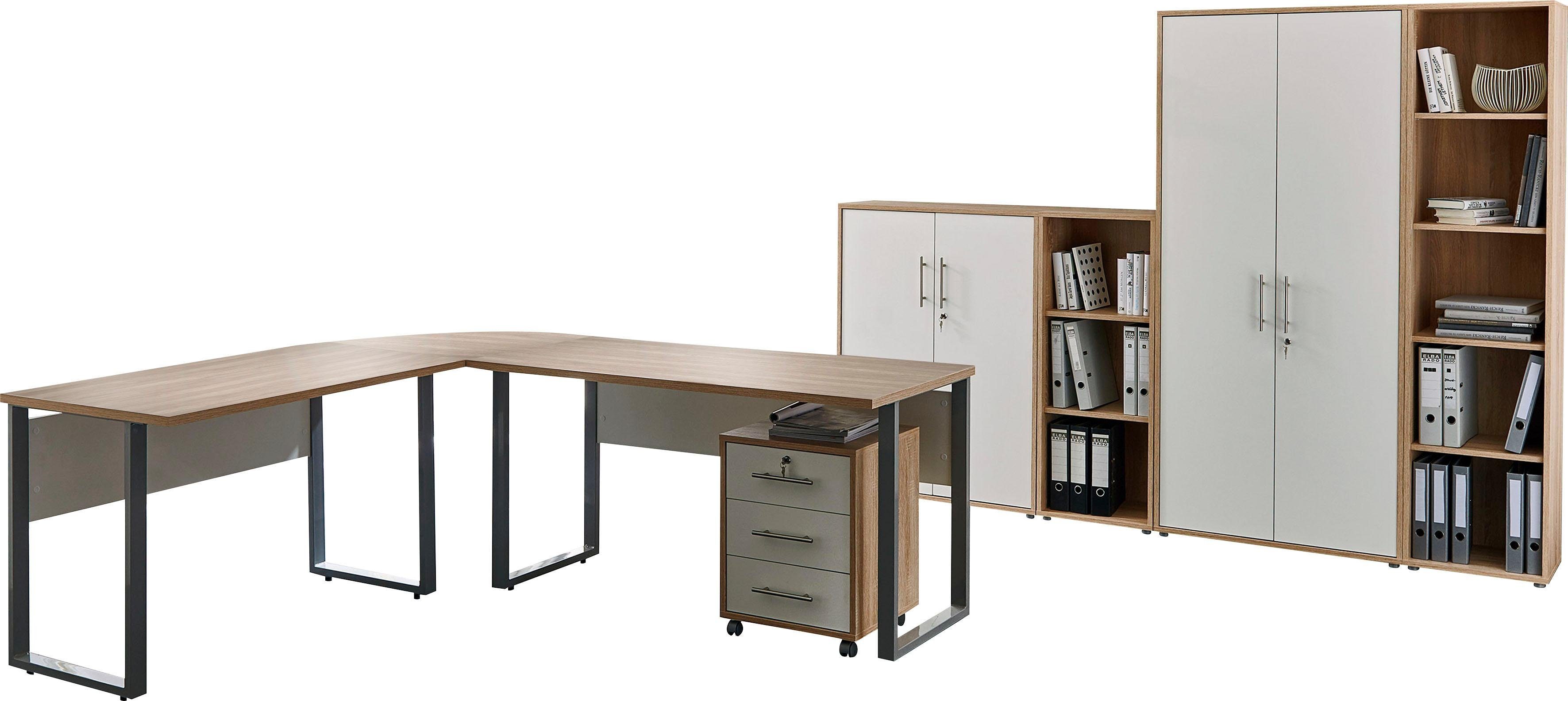 (Set, 4, Büro-Set BMG eiche Tabor 8-St) Office Möbel sonoma/weiß