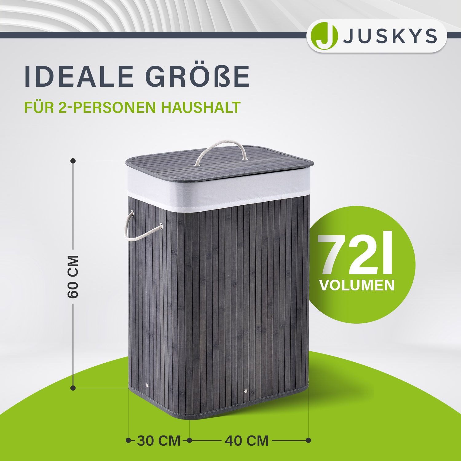 Juskys Wäschekorb Curly 72 L, 72 l, mit Tragegriffe, Deckel, Wäschesack was günstig online kaufen