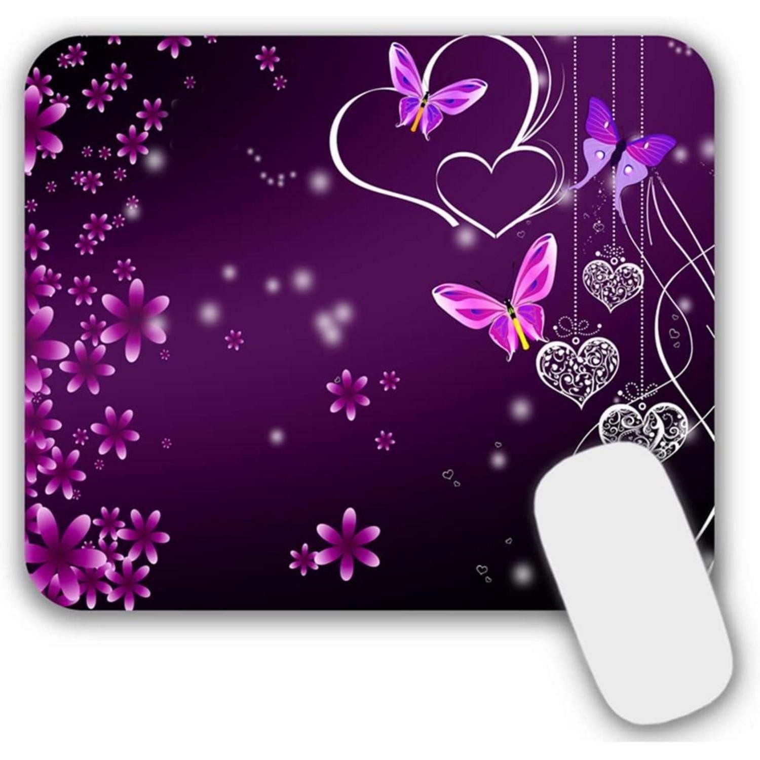 AOKSUNOVA Mauspad Mauspad Klein Lila Blumen 24 x 20cm rutschfest abwaschbar SEO Mousepad