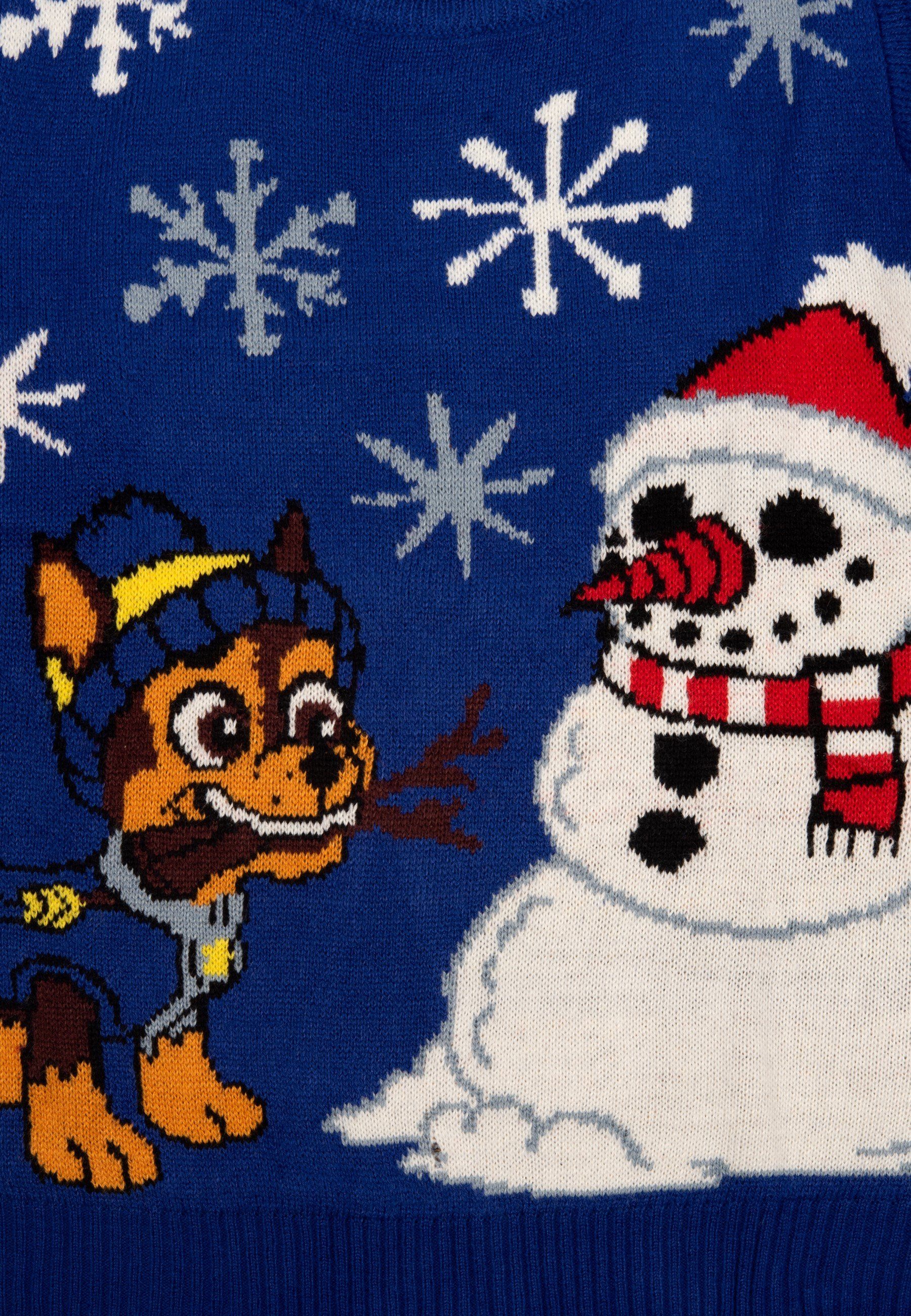 United Labels® Weihnachtspullover Paw Patrol - Chase & Schneemann mit Mütze - Ugly Sweater Winterpulli