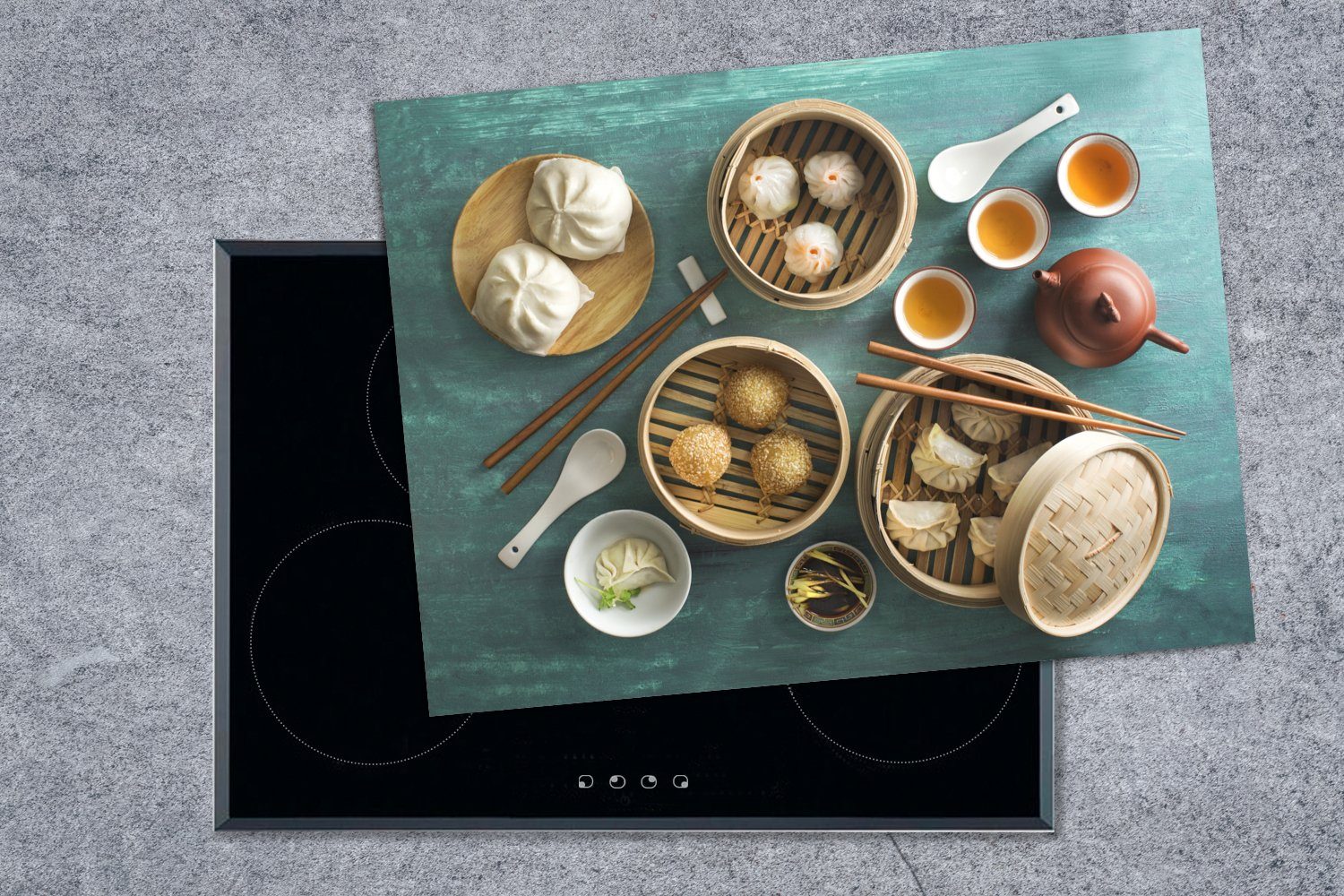 Küche, Mobile aus cm, nutzbar, Dim tlg), asiatischen Sum Chinesische Ceranfeldabdeckung Herdblende-/Abdeckplatte der (1 70x52 Vinyl, Arbeitsfläche MuchoWow