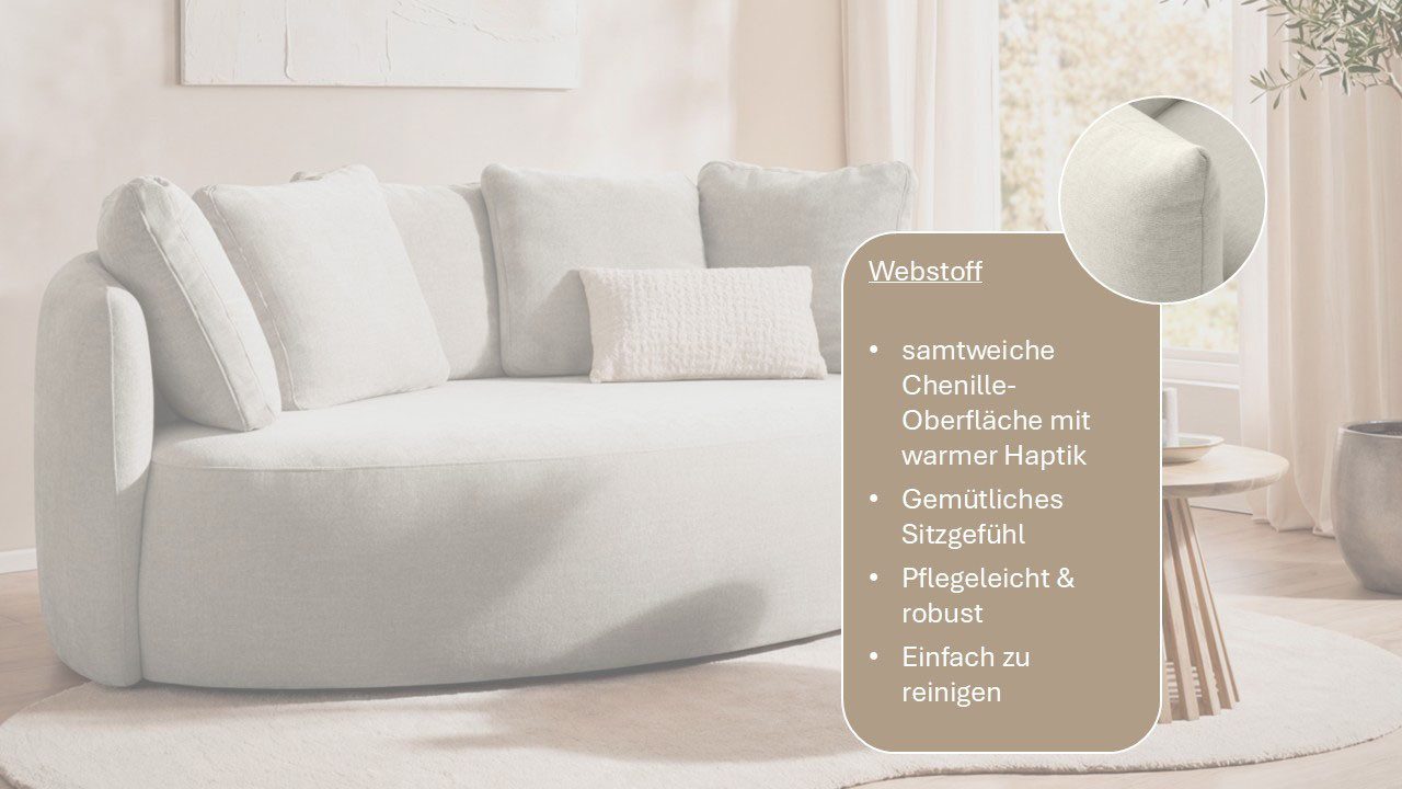 OTTO home 2,5-Sitzer Kaarl, rundes Loungesofa, Sofa mit Kissen, perfekt gepolstert, Webstoff, in fünf Farben, zeitloses Design, inkl. 5 Rückenkissen