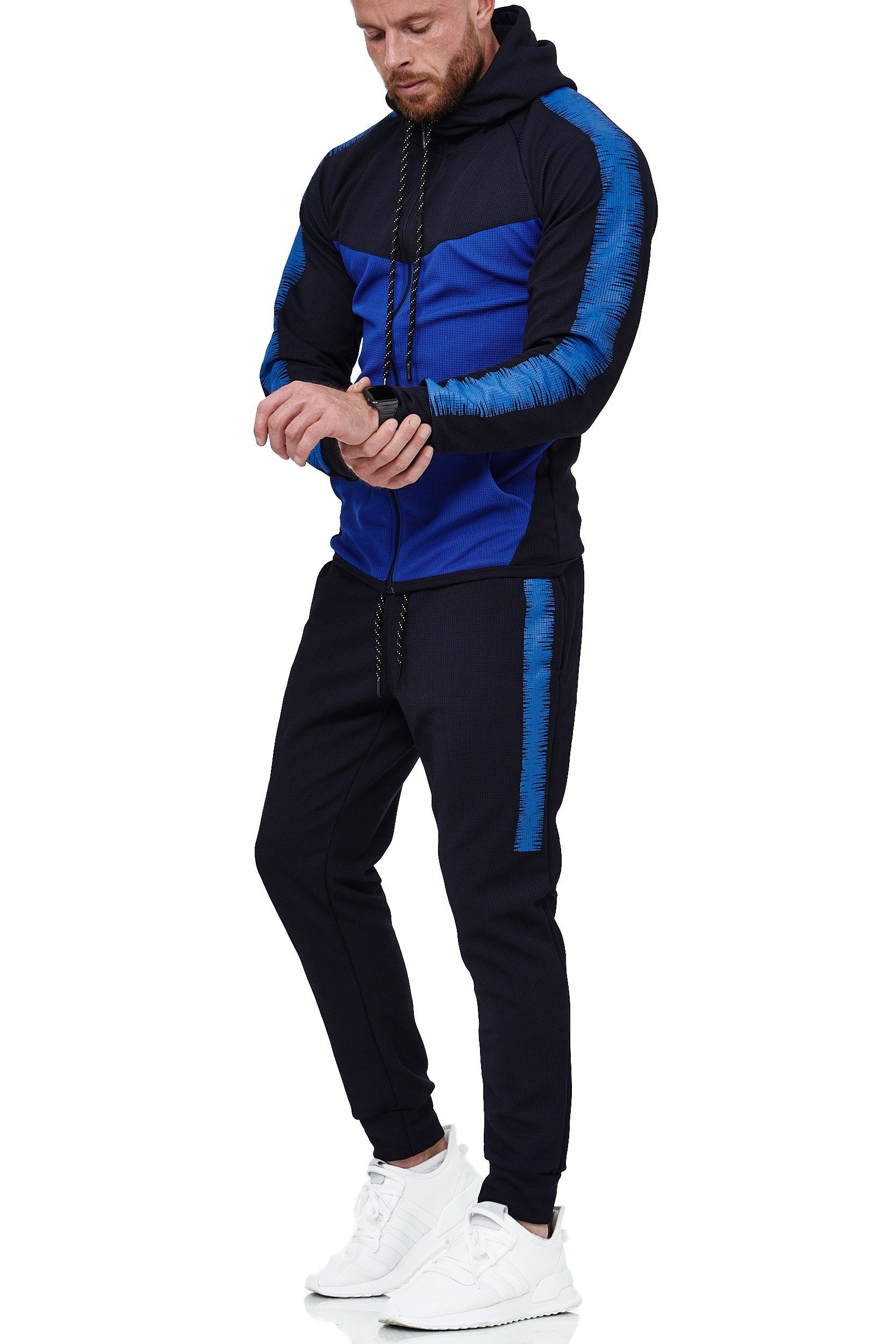 L.gonline Freizeitanzug Herren Jogging-ANZUG, mit Bündchen und Tunnelzug (Kapuzenjacke mit Reißverschluss, Hose, 2-tlg., im modischem Design), Fitness Freizeit Casual