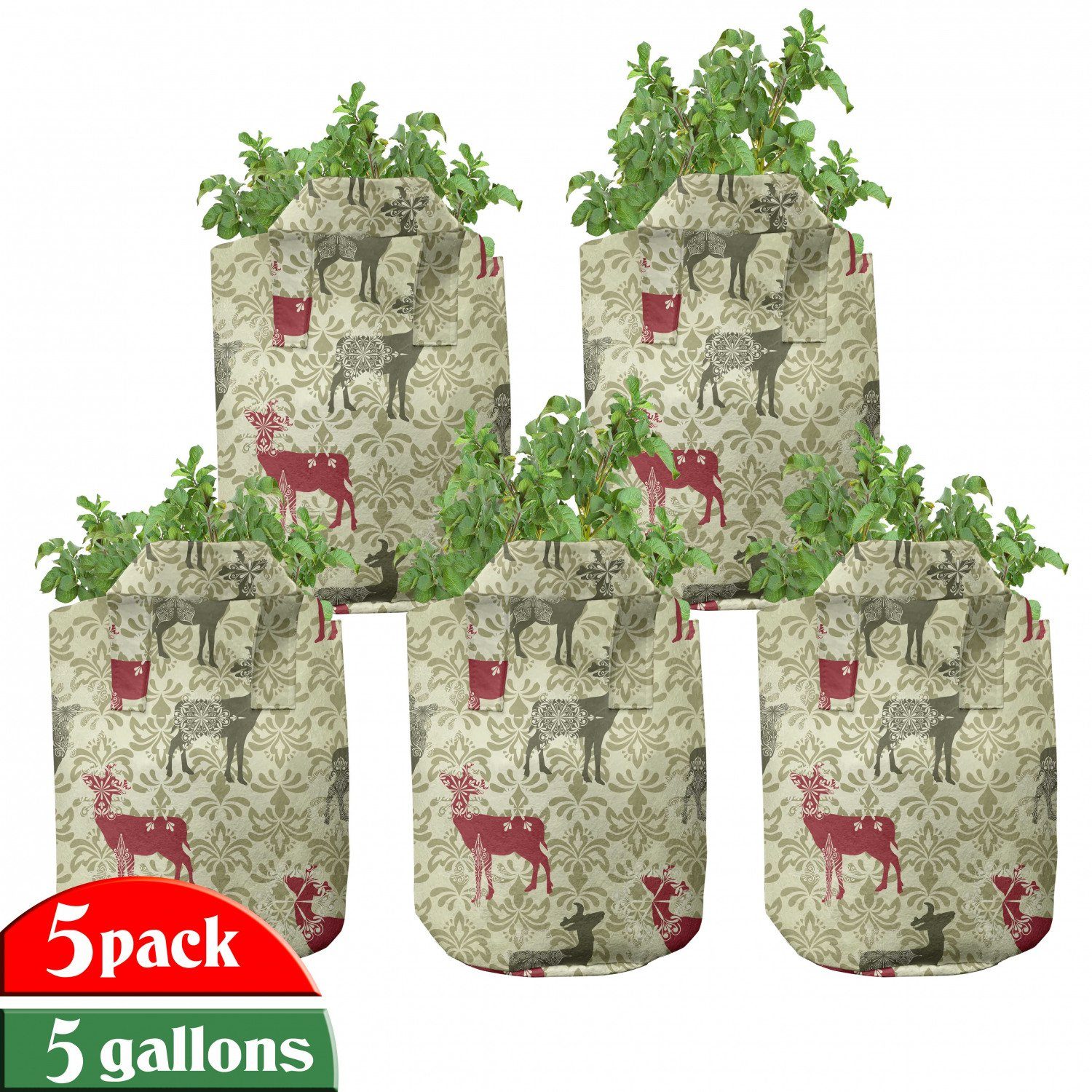 Abakuhaus Pflanzkübel hochleistungsfähig Stofftöpfe mit Griffen für Pflanzen, Weihnachten Damast Snowflake Deer