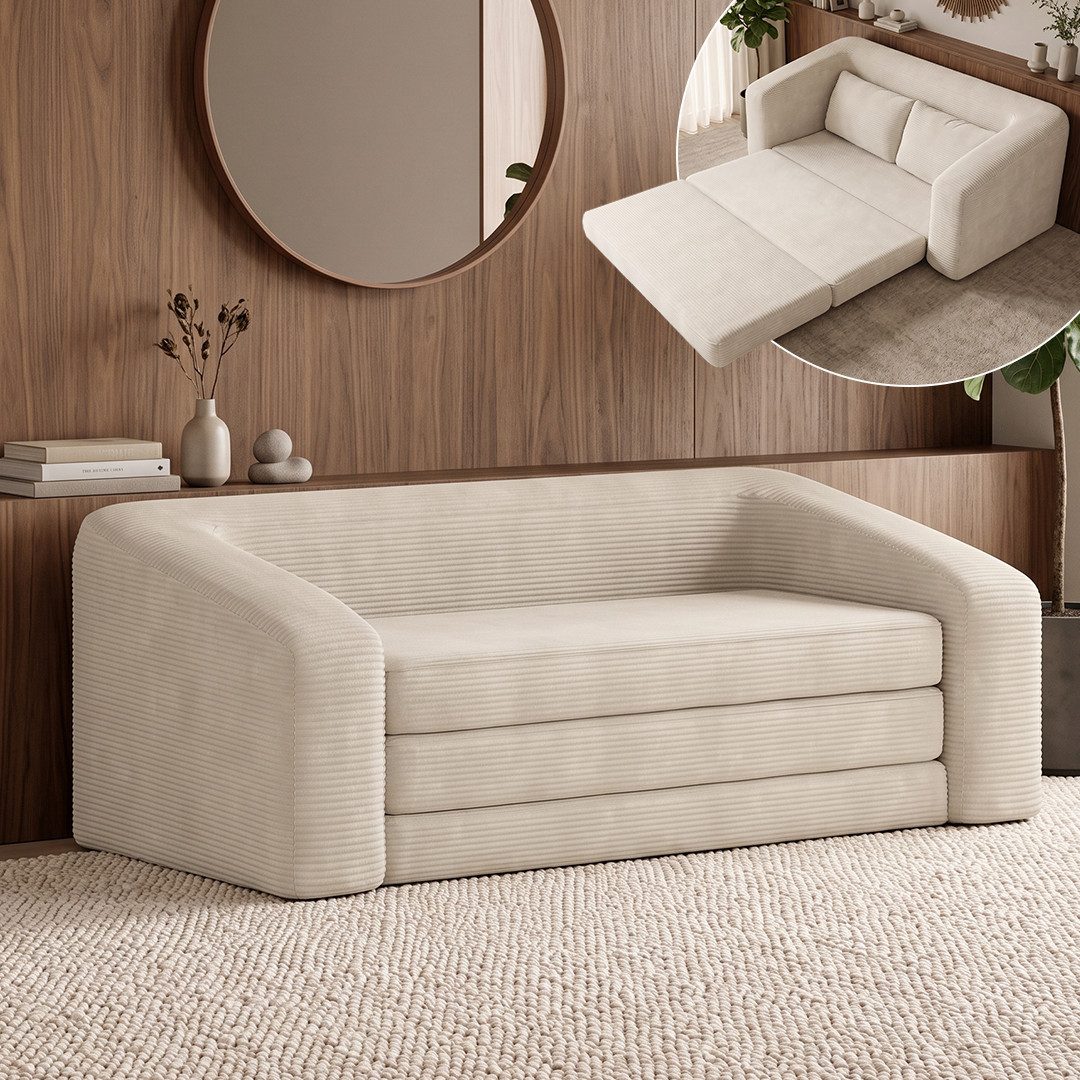 skølm Schlafsofa & Schlafsessel Fjäll mit Kissen, ohne Aufbau, vakuumverpackt, beige, Klappsofa 182x100x70 cm, Cordsofa