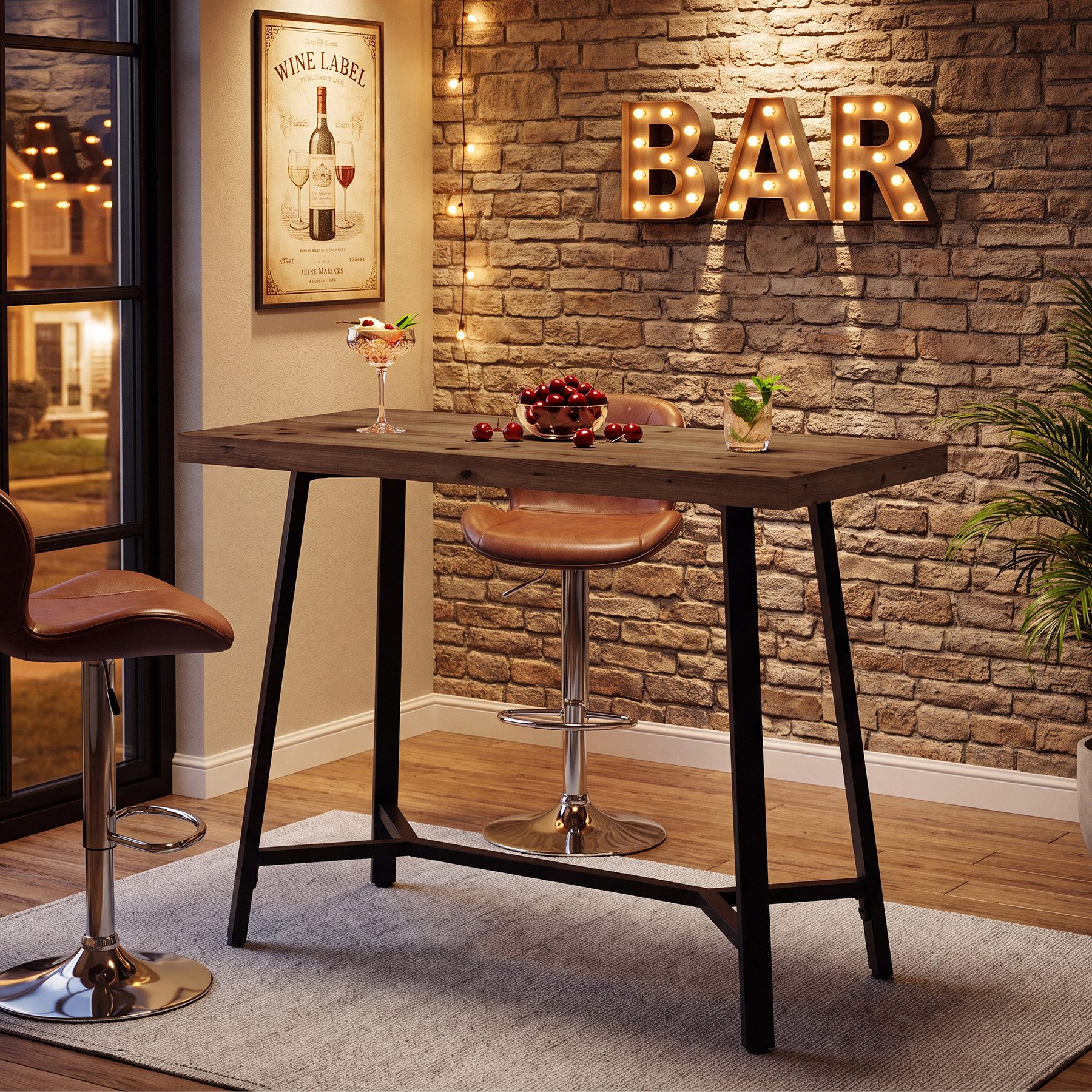 Tribesigns Bartisch 105 cm Bartisch aus Massivholz, Küchenbartisch für Hausbar Esszimmer