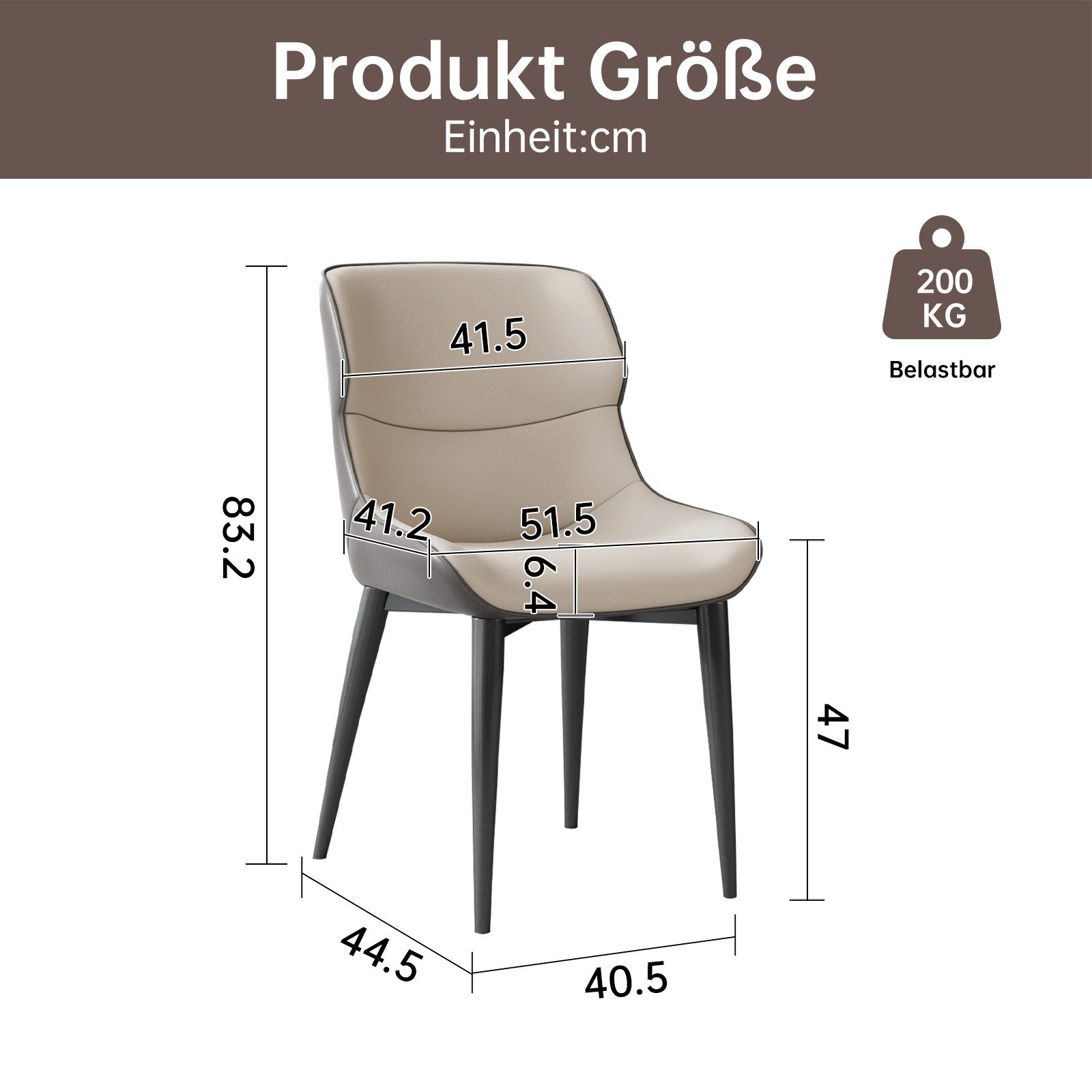 Guyii Esszimmerstuhl aus PU-Leder (2er-Set) – Ergonomisches skandinavisches Design (2 St), Metallbeine