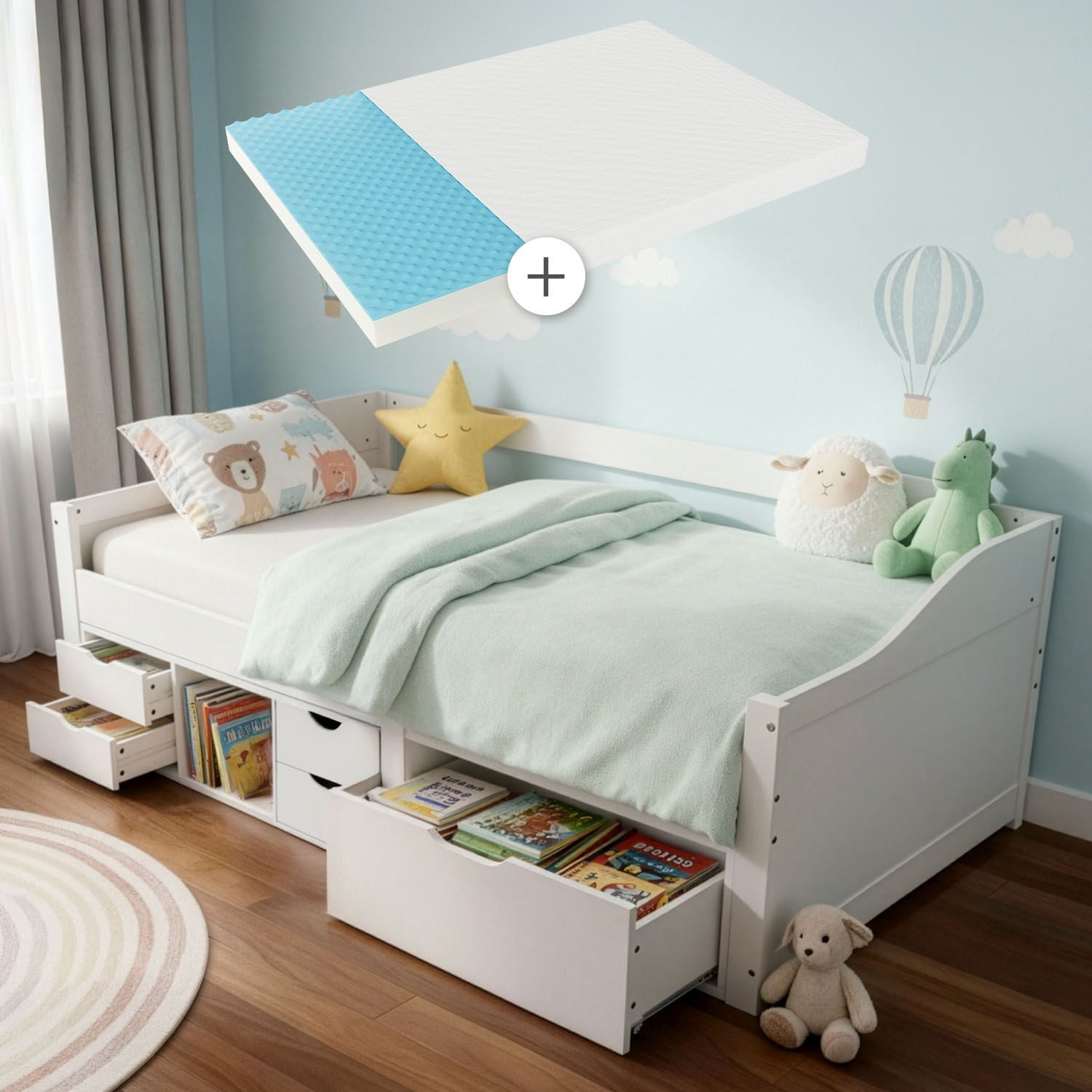 Juskys Stauraumbett Nalu, 90x200 cm Funktionsbett mit Matratze, Lattenrost günstig online kaufen