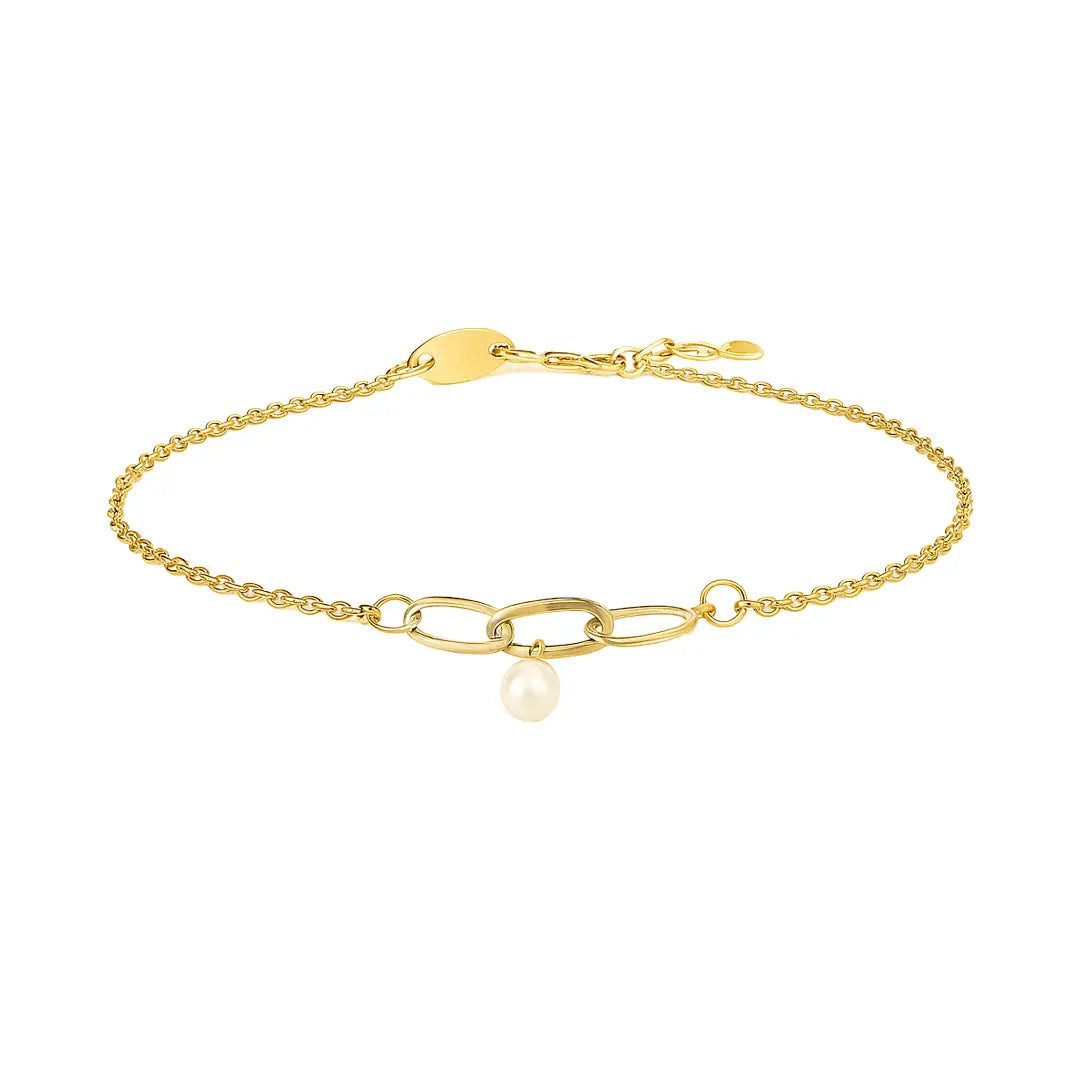 Suzan Gold Charm-Armband 375er Gold Armband – Perlenanhänger, elegant & wasserfest, Gelbgold 375, Länge: 17+2cm