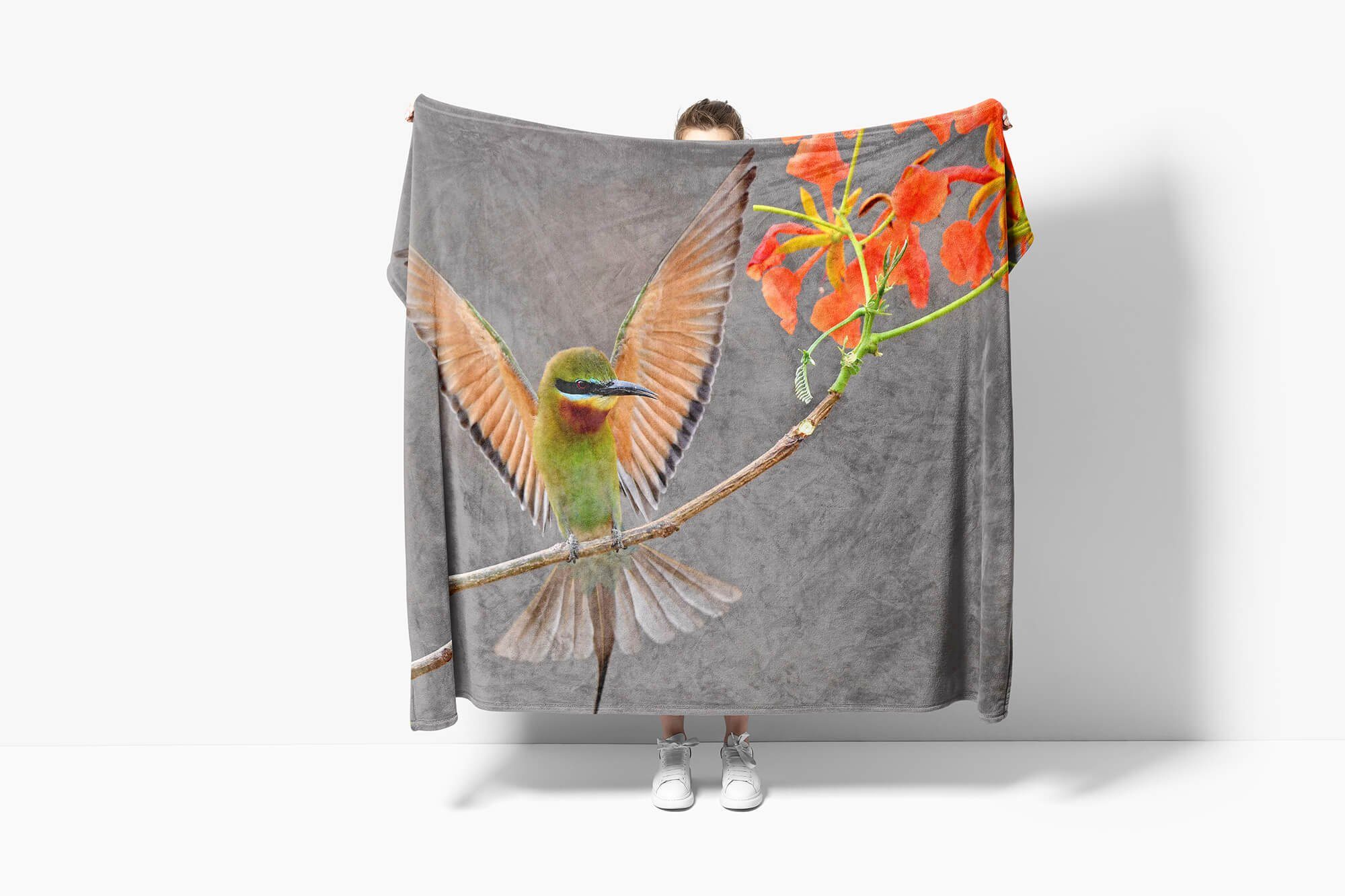 (1-St), mit Vogel Saunatuch Handtuch Art Handtücher auf, Tiermotiv Handtuch Kuscheldecke Baumwolle-Polyester-Mix schöner Strandhandtuch Sinus