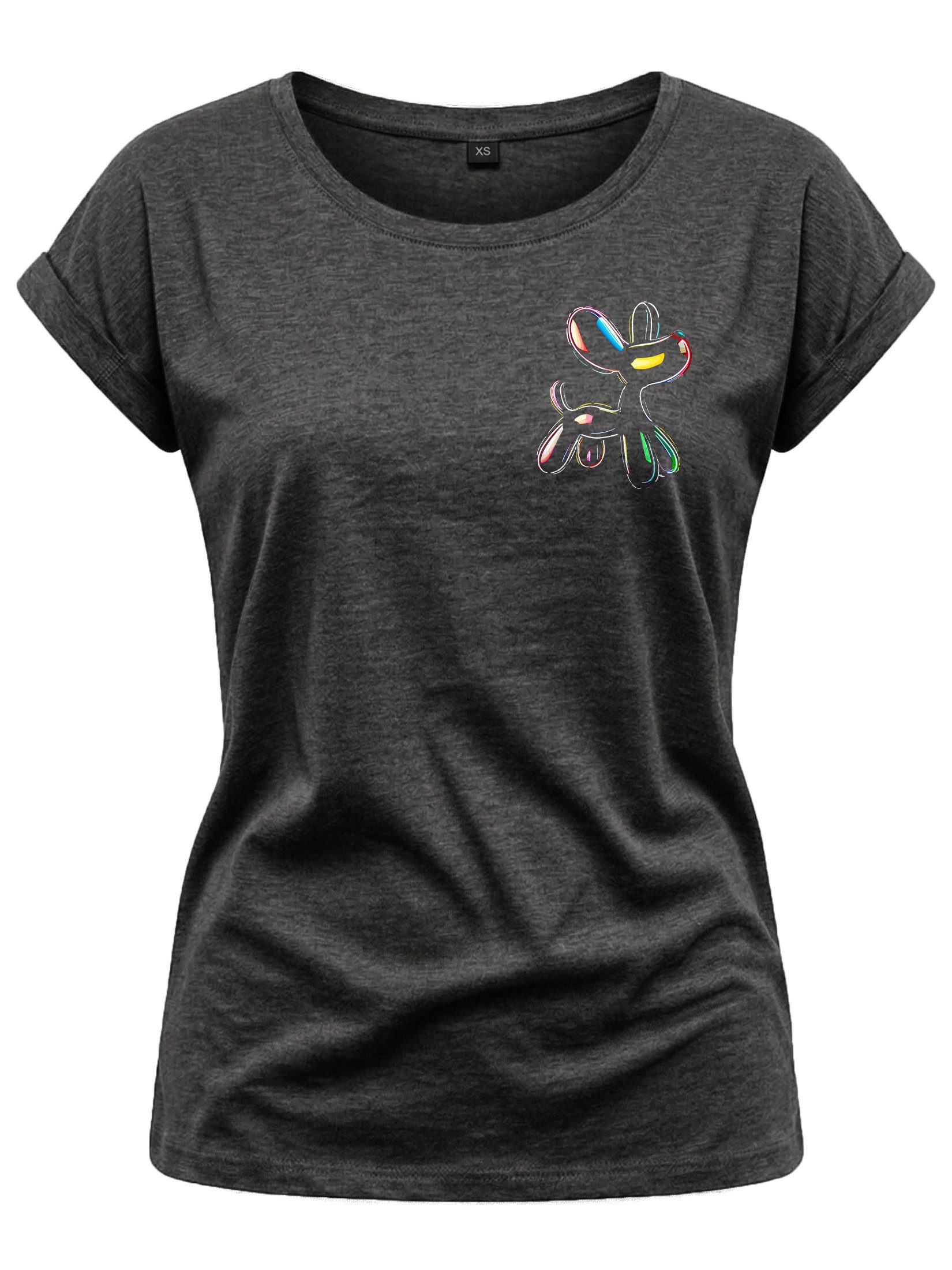 T-Shirt Lustiges Damen Top mit Ballonhund im Pop-Art-Stil, kurzarm