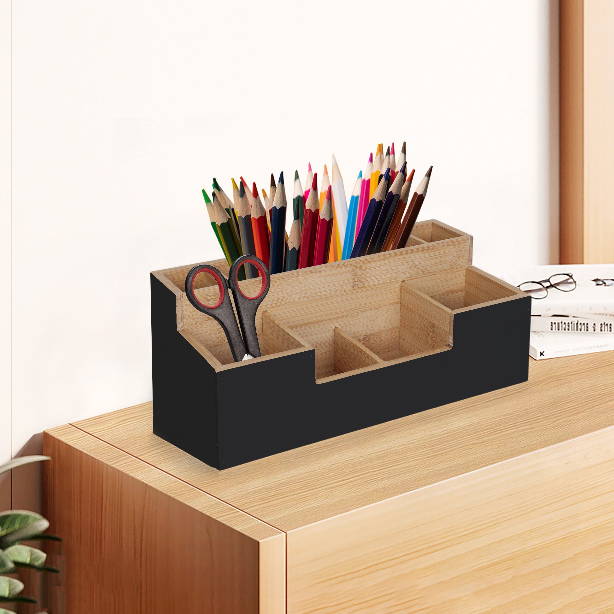 relaxdays Organizer Schreibtisch Organizer Bambus 7 Fächer, schwarz