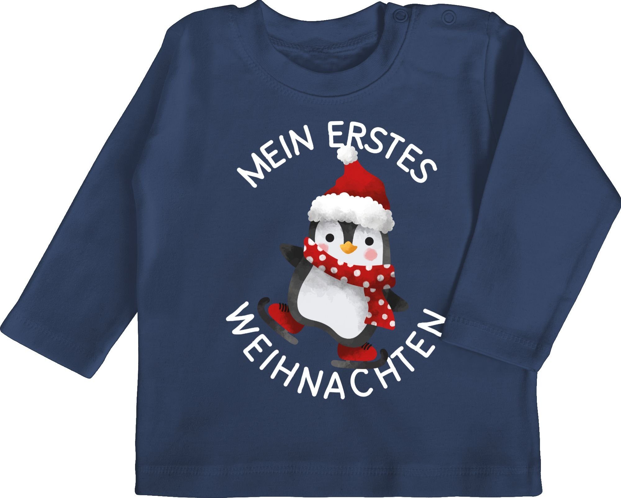 Kleidung T-Shirt Weihnachten Mein Blau Pinguin 2 erstes Shirtracer Weihnachten - Navy mit weiß Baby