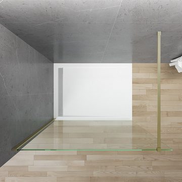 AQUABATOS Walk-in-Dusche Walk in Dusche Duschwand Glas Trennwand Duschabtrennung Duschkabine, 8 mm Einscheibensicherheitsglas, goldenes Profil, inkl. Nano Beschichtung, mit variablem Verstellbereich